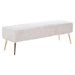 Golden Metal And White Fabric Bench by Thai Natura