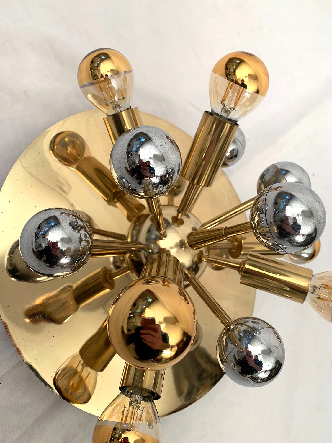 Space Age Golden Metal Ceiling Lamp, 1970s For Sale