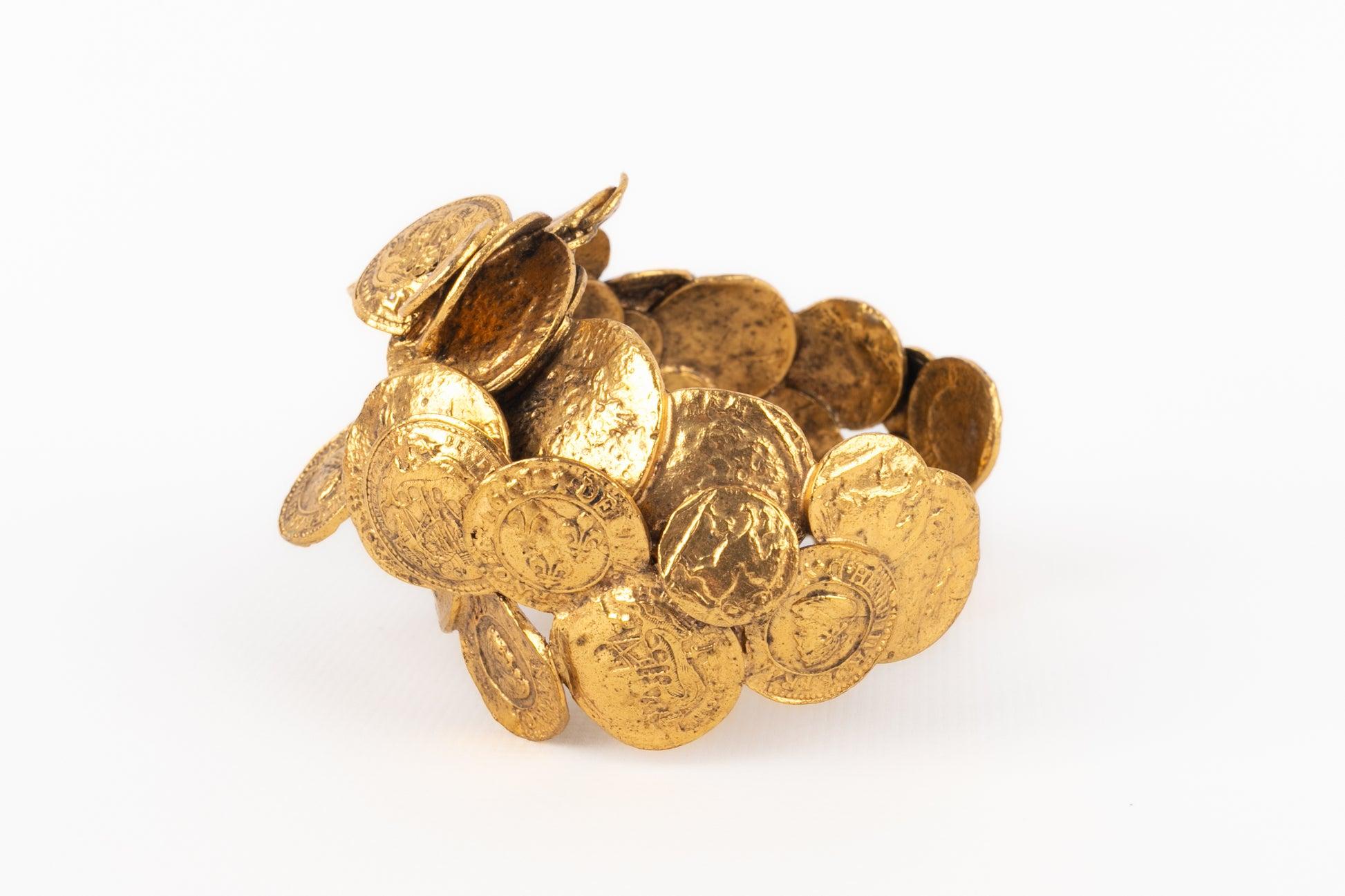 Pulsera de monedas de metal dorado en venta 3