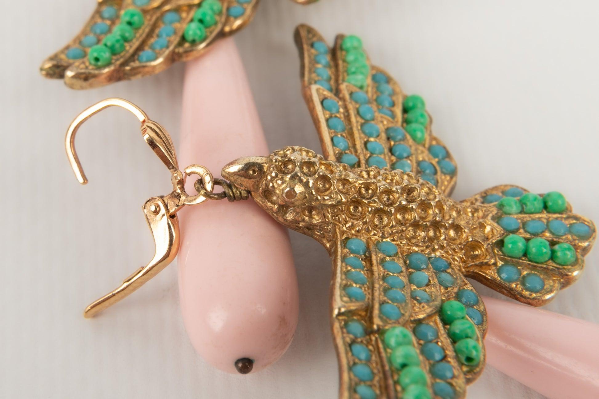 Women's Golden Metal Earrings Representing Bird For Sale