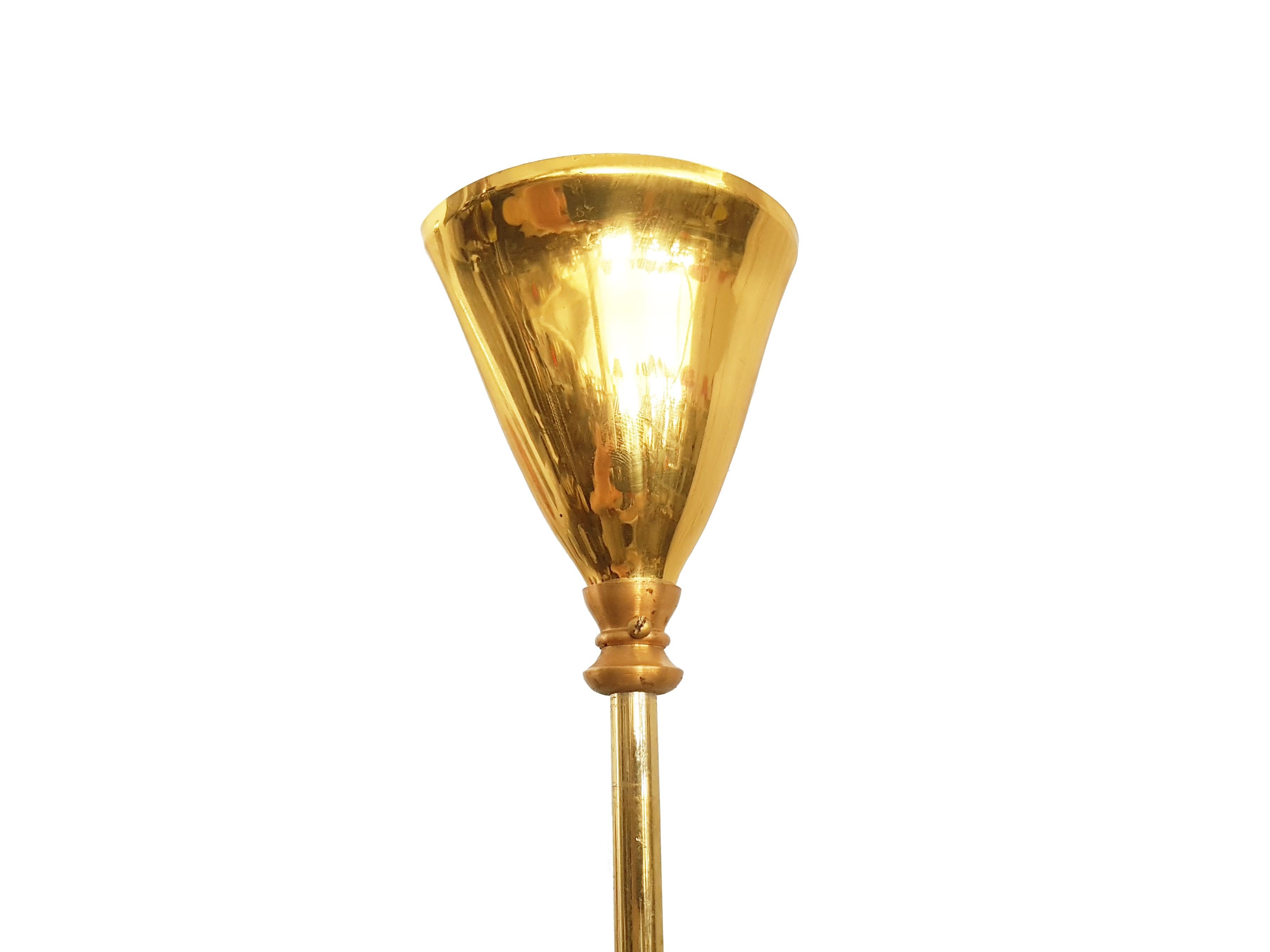 Golden Metal & Etched Glass 1960s Pendant Lamp by Oscar Torlasco for Lumi For Sale 8