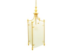Golden Metal & Etched Glass 1960s Pendant Lamp by Oscar Torlasco for Lumi