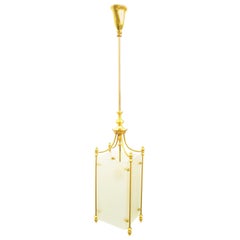 Golden Metal & Etched Glass 1960s Pendant Lamp by Oscar Torlasco for Lumi