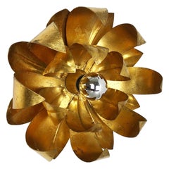 Golden Metal Florentiner Leaf Theatre Wall Ceiling Light Sconces, Italy, 1960s