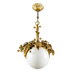 Golden Metal Leaf Ceiling Pendant Light in Style of Hans Kögl, Germany, 1970s