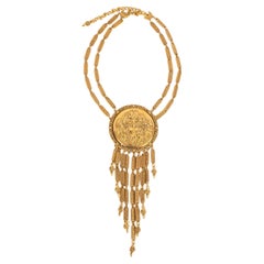 Golden Metal Necklace with 'Art Nouveau' Style Pendant