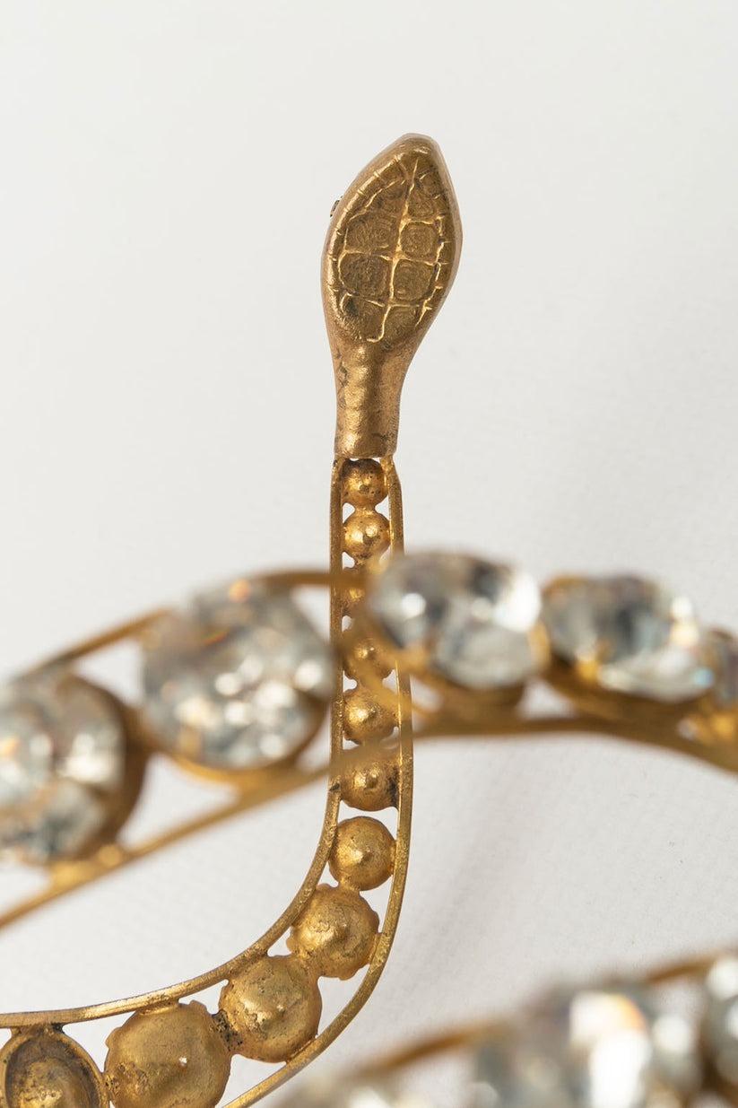 Golden Metal Snake Bracelet Paved with Rhinestones, 1920s For Sale 2