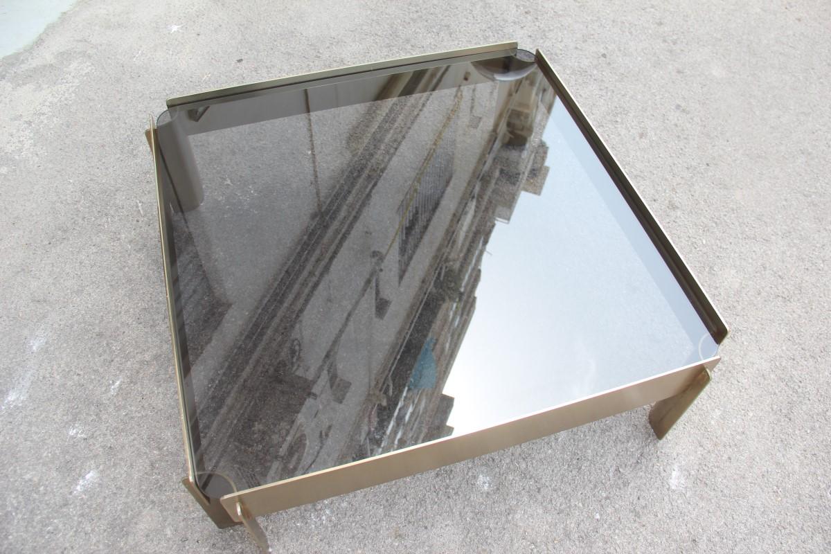 Golden Metal Table Coffee Minimal Rationalist Form Square Top Glass Burchiellaro For Sale 3