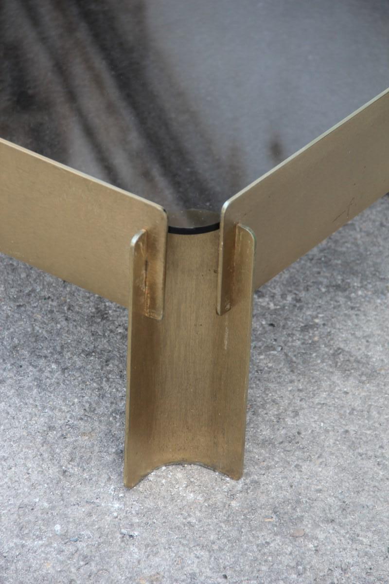 Italian Golden Metal Table Coffee Minimal Rationalist Form Square Top Glass Burchiellaro For Sale