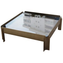 Golden Metal Table Coffee Minimal Rationalist Form Square Top Glass Burchiellaro