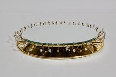 Golden Metal Vintage Brass Crystal Oval Wall Mirror Backlit, 1980s, Germany