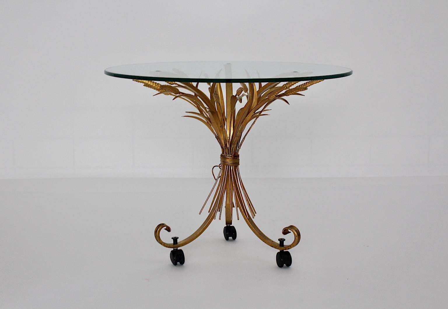 French Golden Metal Vintage Hollywood Regency Style Coco Chanel Style Coffee Table 1970 For Sale