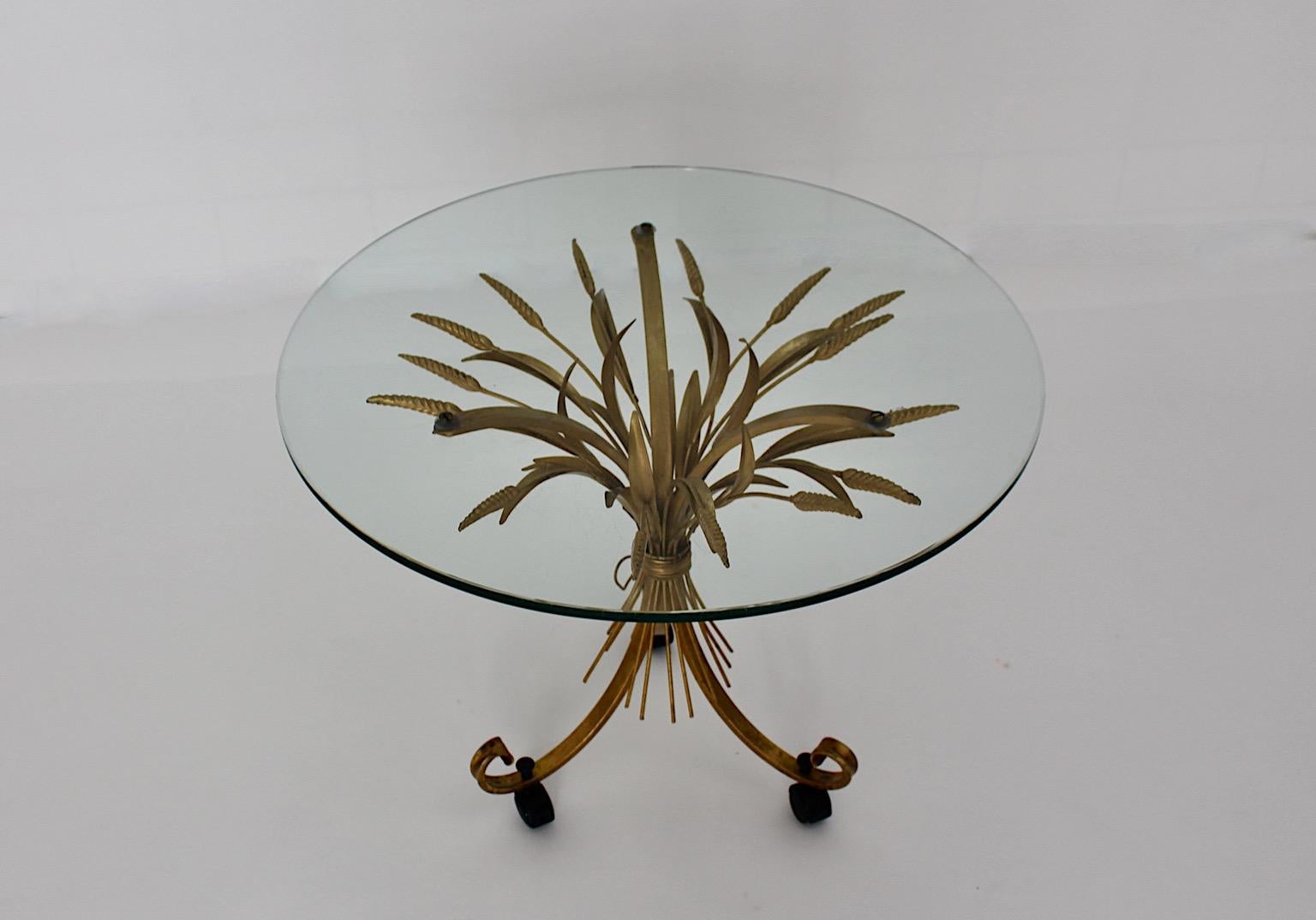 20th Century Golden Metal Vintage Hollywood Regency Style Coco Chanel Style Coffee Table 1970 For Sale