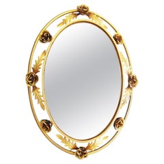 Golden Mirror It Has a Light on The Back. With Leaves and Roses Spain, 1950s