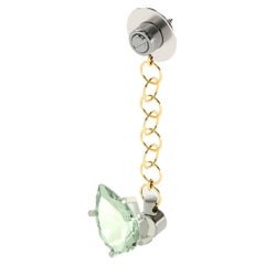 Boucles d'oreilles mono en or jaune et or blanc 4,5 carats avec Prasiolite en forme de poire