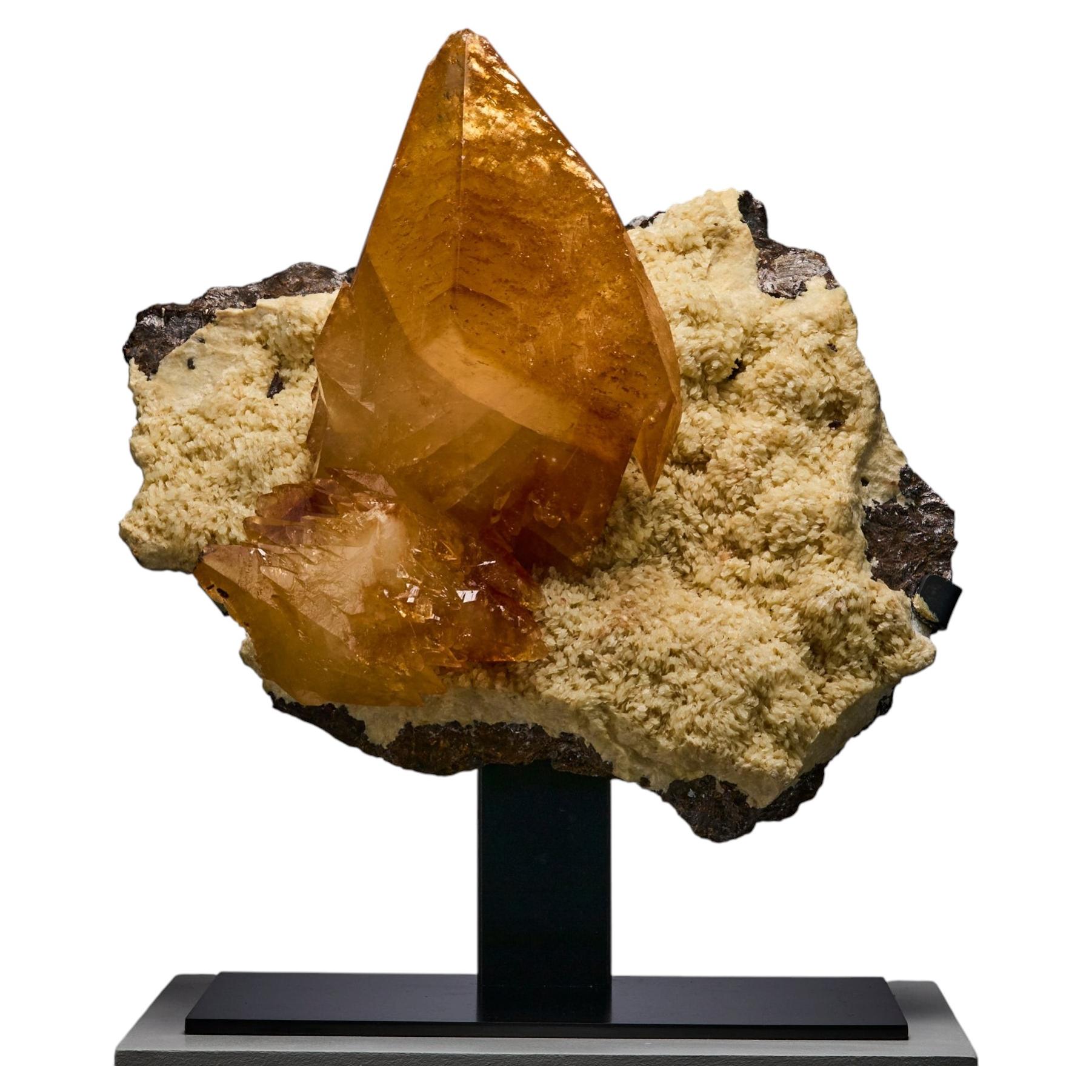 Golden Monolith — Honey Calcite on Matrix Decorative Object Table top For Sale