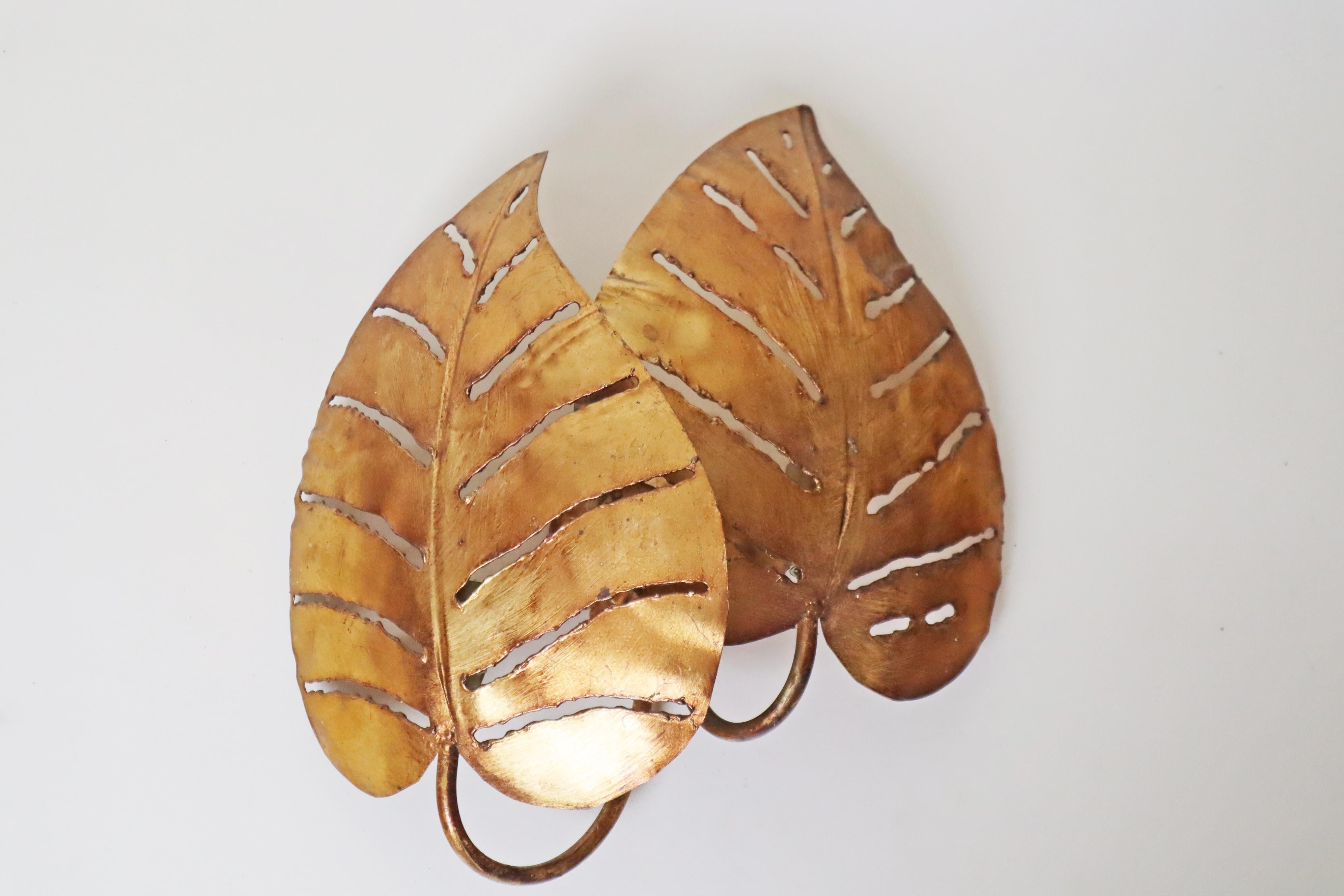 Lampada da parete Monstera dorata con doppia foglia, Maison Jansen, Francia in vendita 2