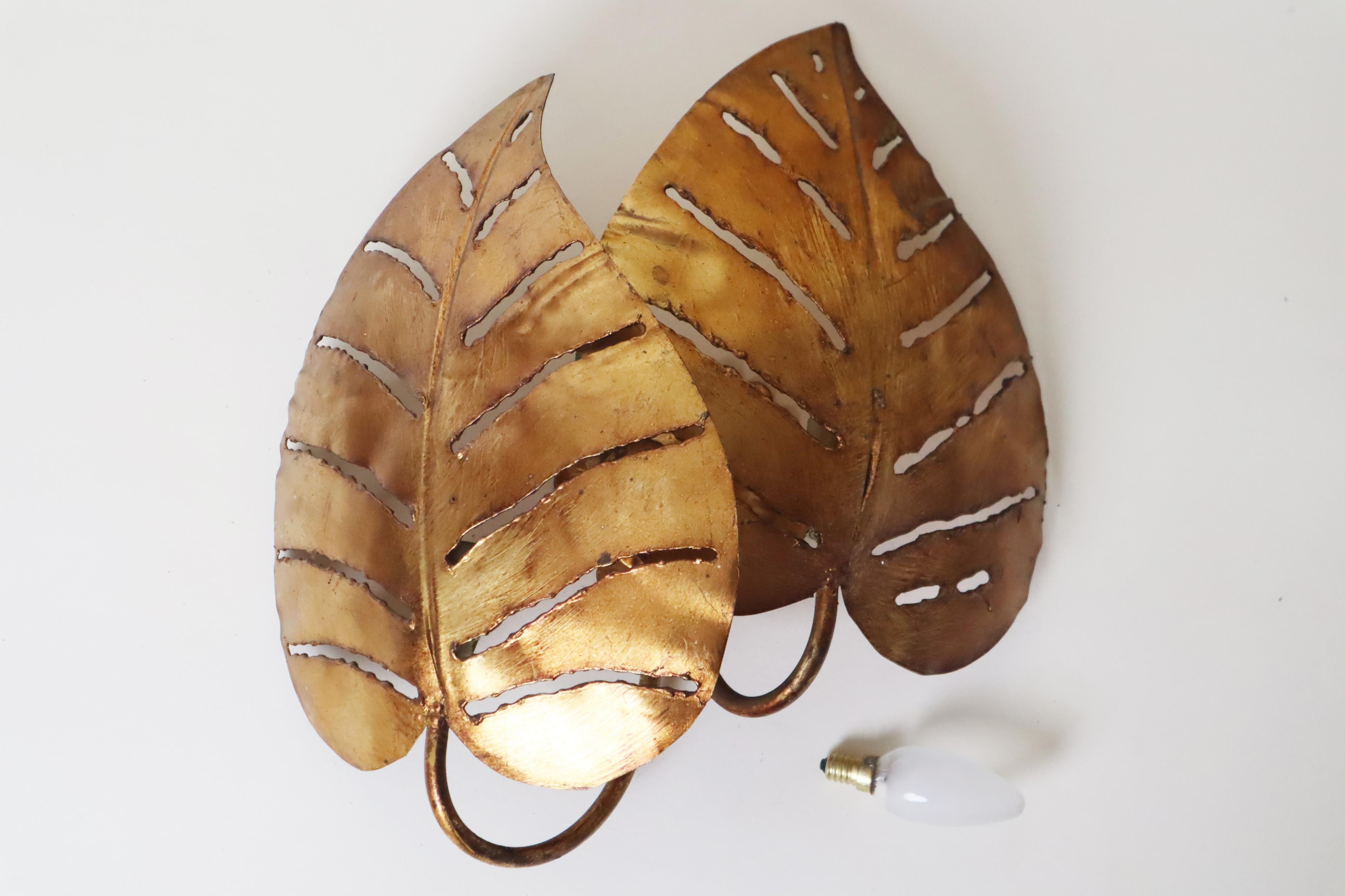 Lampada da parete Monstera dorata con doppia foglia, Maison Jansen, Francia in vendita 3