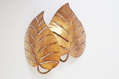 Golden Monstera Wall Lamp with Double Leaf, Maison Jansen, France