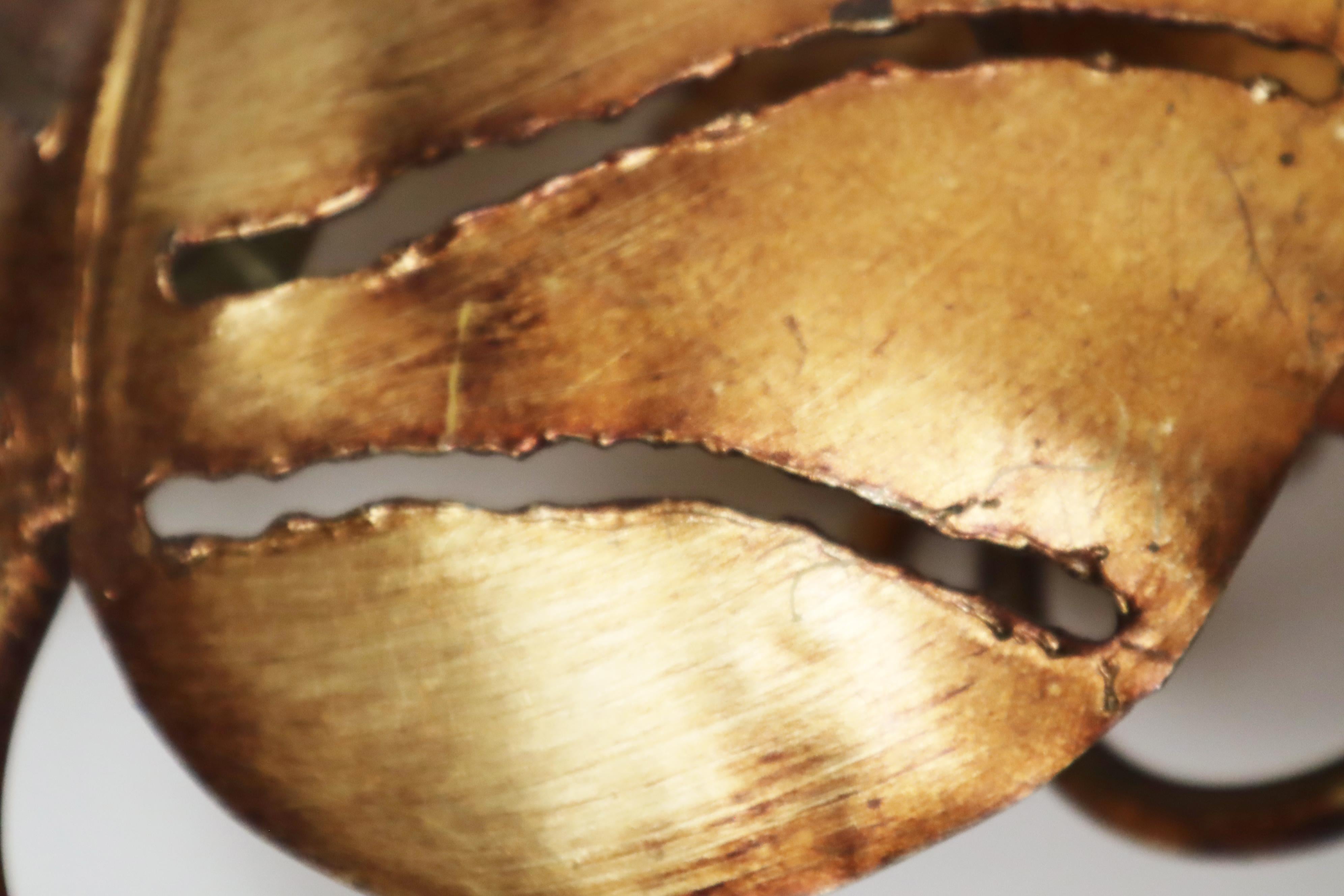 Lampada da parete Monstera dorata con doppia foglia, Maison Jansen, Francia In condizioni buone in vendita a Hannover, DE