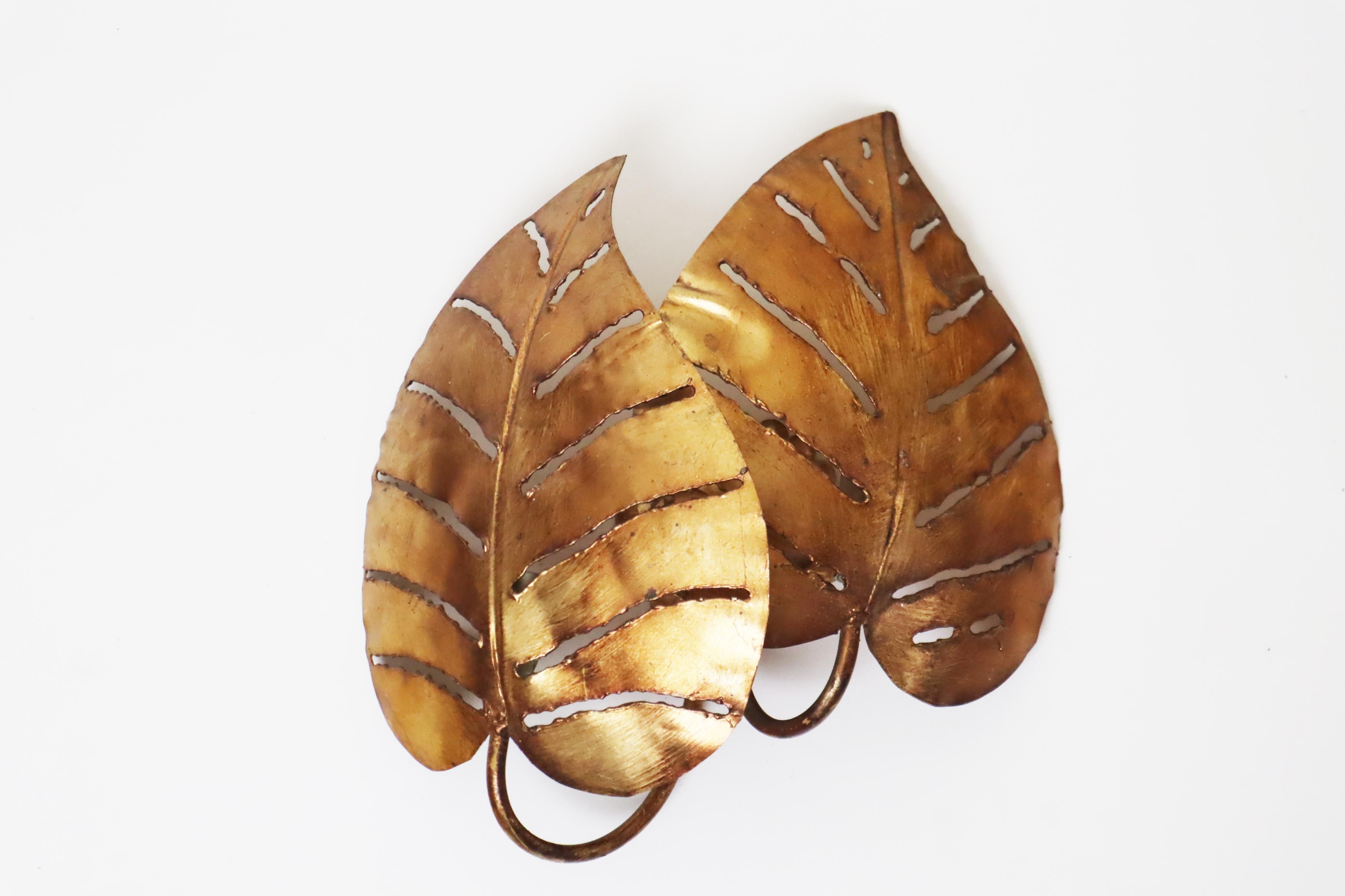 Lampada da parete Monstera dorata con doppia foglia, Maison Jansen, Francia in vendita 1