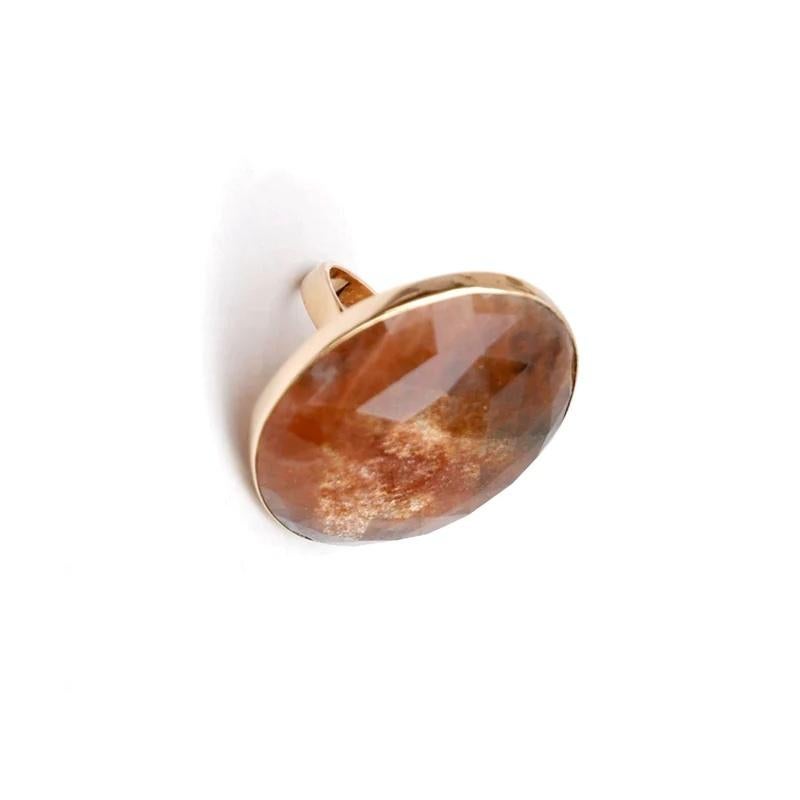 Modern Golden Moonstone Dome Cocktail Ring For Sale