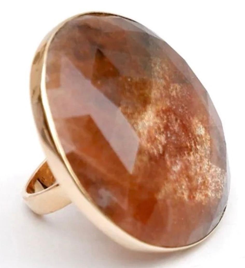 Rough Cut Golden Moonstone Dome Cocktail Ring For Sale
