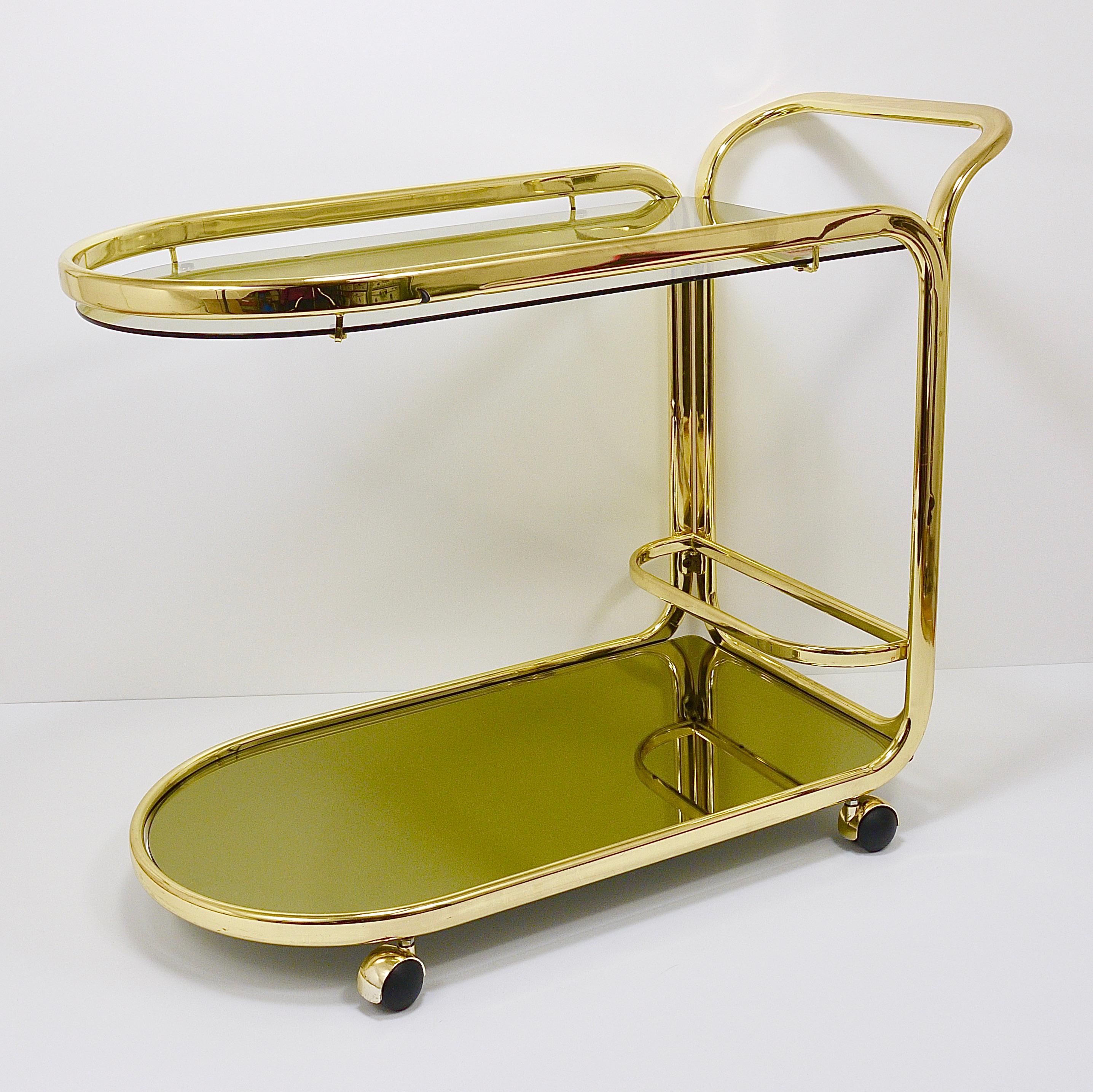 Golden Morex Italy Hollywood Regency Mirror Bar Cart Drinks Trolley, 1970s For Sale 3
