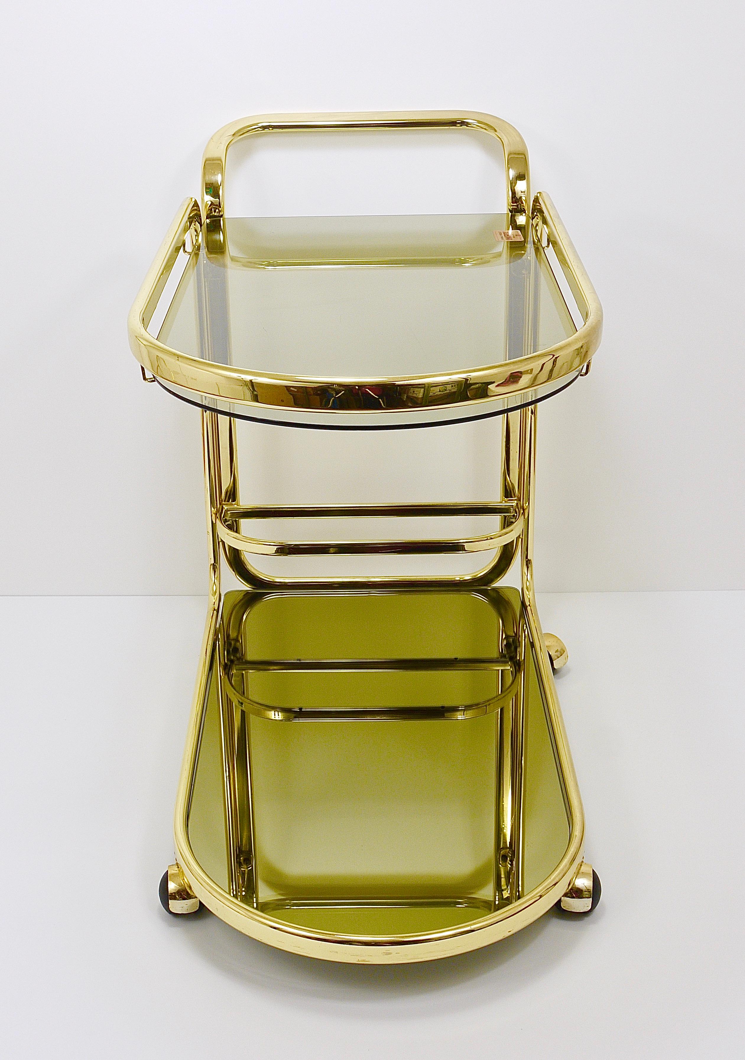Golden Morex Italy Hollywood Regency Mirror Bar Cart Drinks Trolley, 1970s For Sale 5