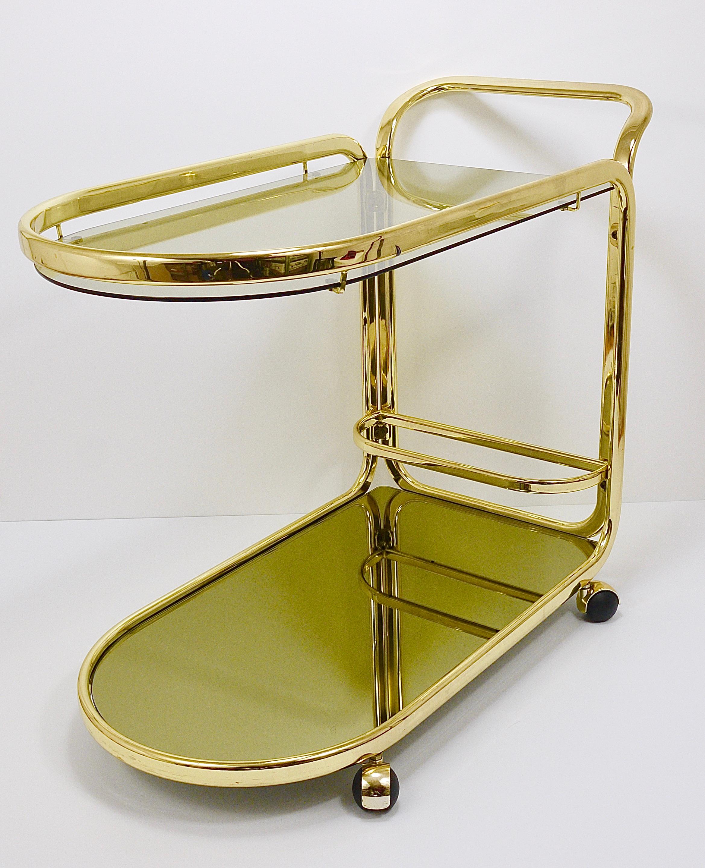 Golden Morex Italy Hollywood Regency Mirror Bar Cart Drinks Trolley, 1970s For Sale 9