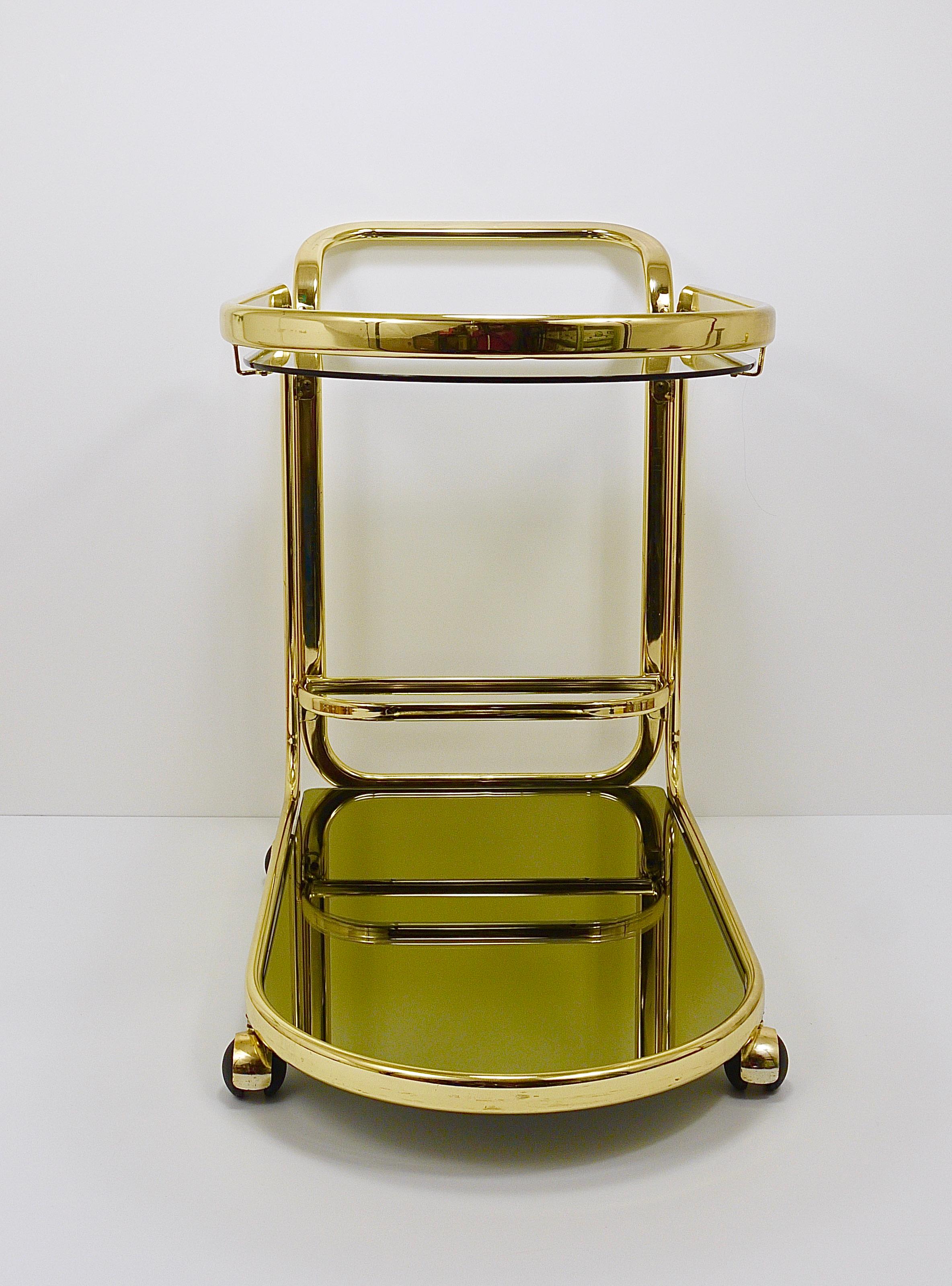Golden Morex Italy Hollywood Regency Mirror Bar Cart Drinks Trolley, 1970s For Sale 11