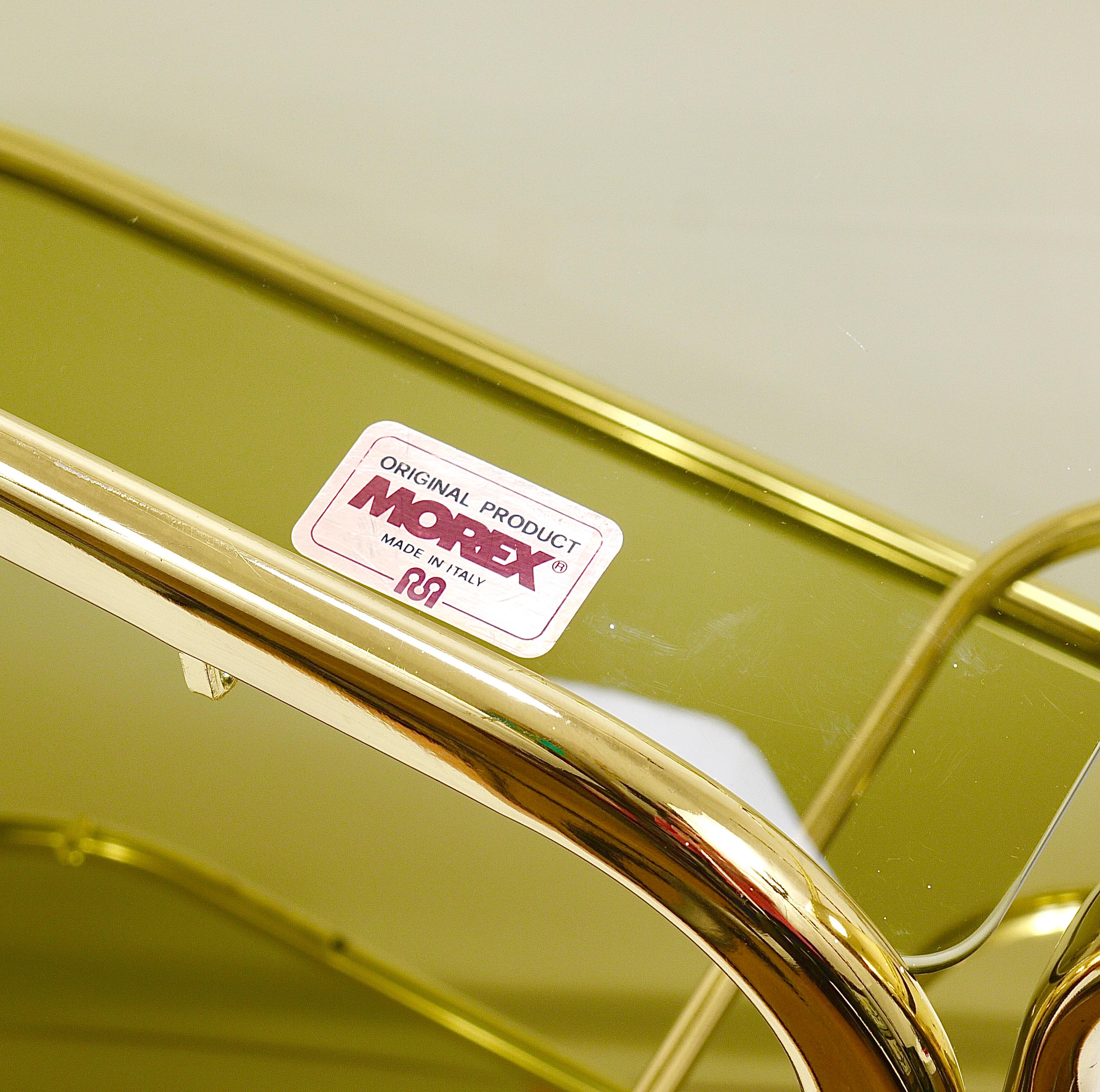 Italian Golden Morex Italy Hollywood Regency Mirror Bar Cart Drinks Trolley, 1970s For Sale