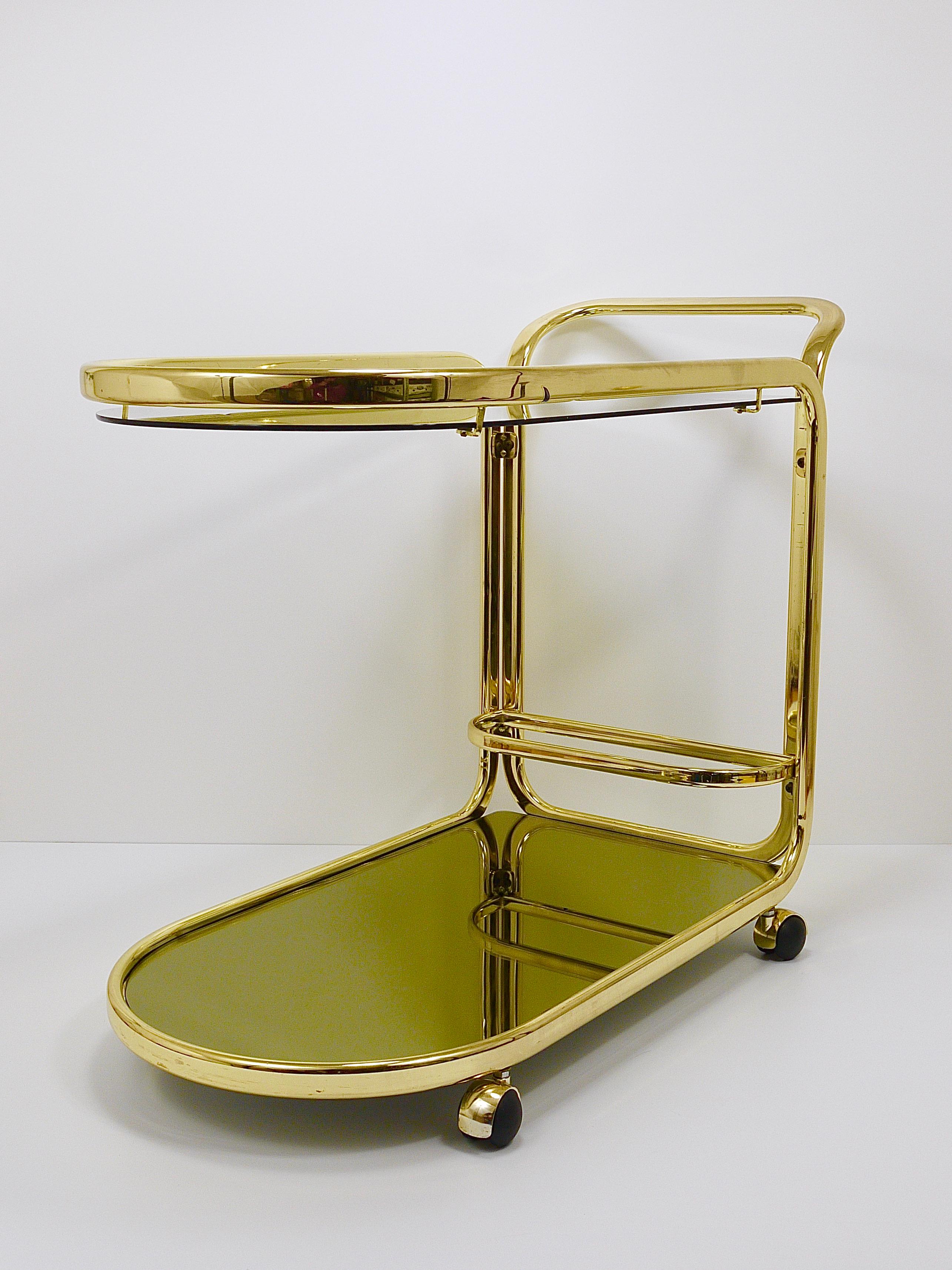 Gilt Golden Morex Italy Hollywood Regency Mirror Bar Cart Drinks Trolley, 1970s For Sale
