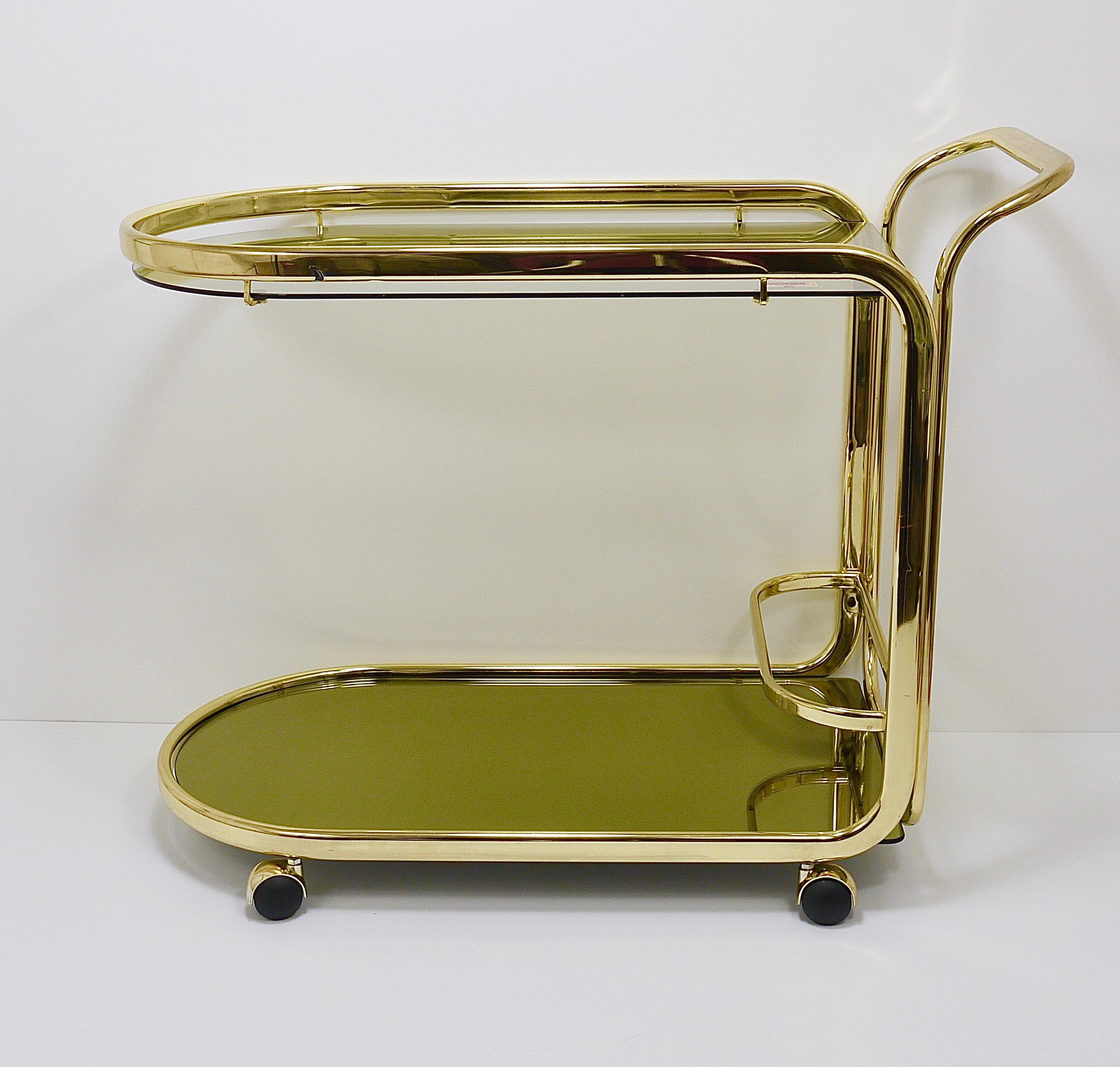 20th Century Golden Morex Italy Hollywood Regency Mirror Bar Cart Drinks Trolley, 1970s For Sale