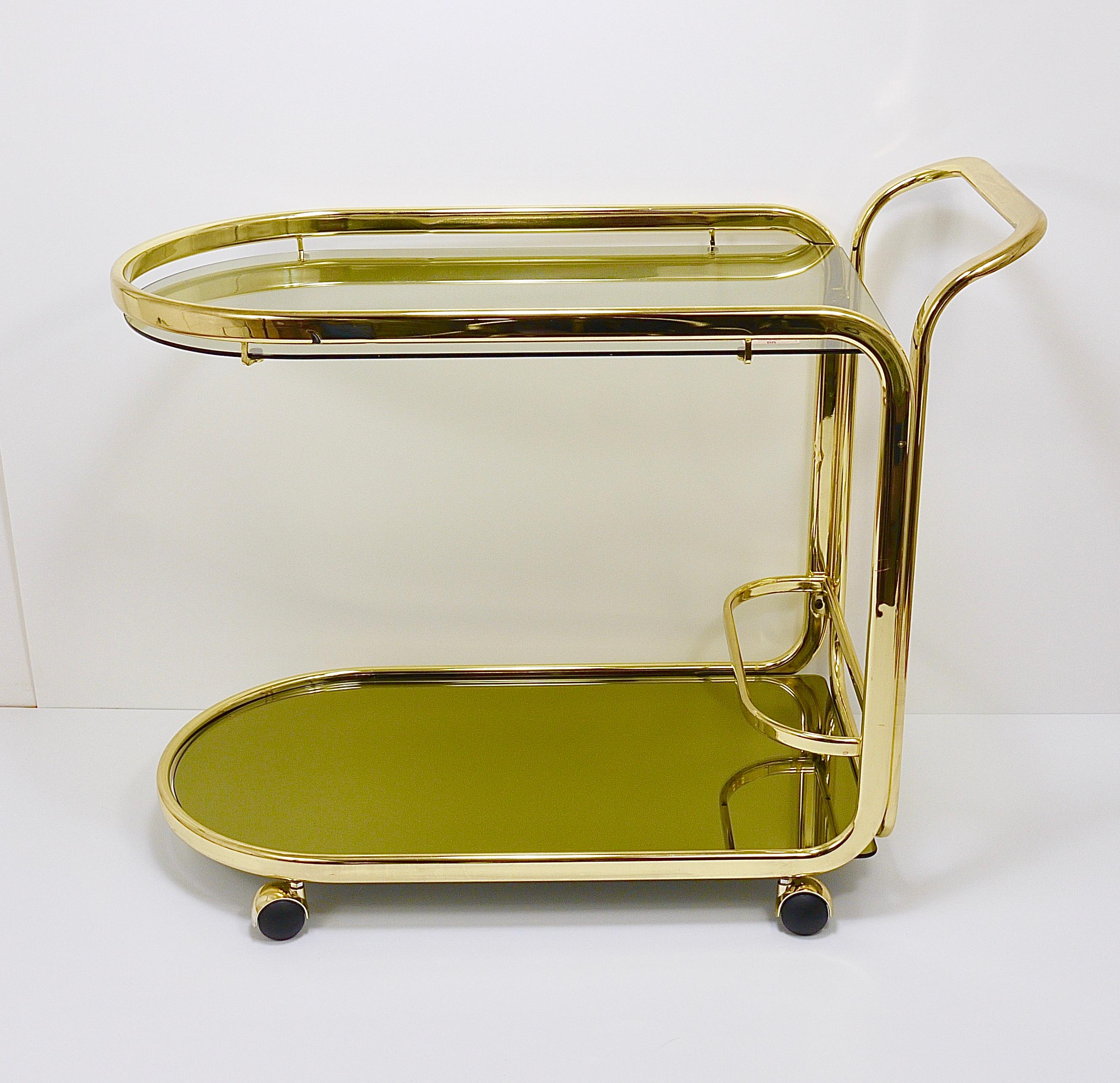 Golden Morex Italy Hollywood Regency Mirror Bar Cart Drinks Trolley, 1970s For Sale 1