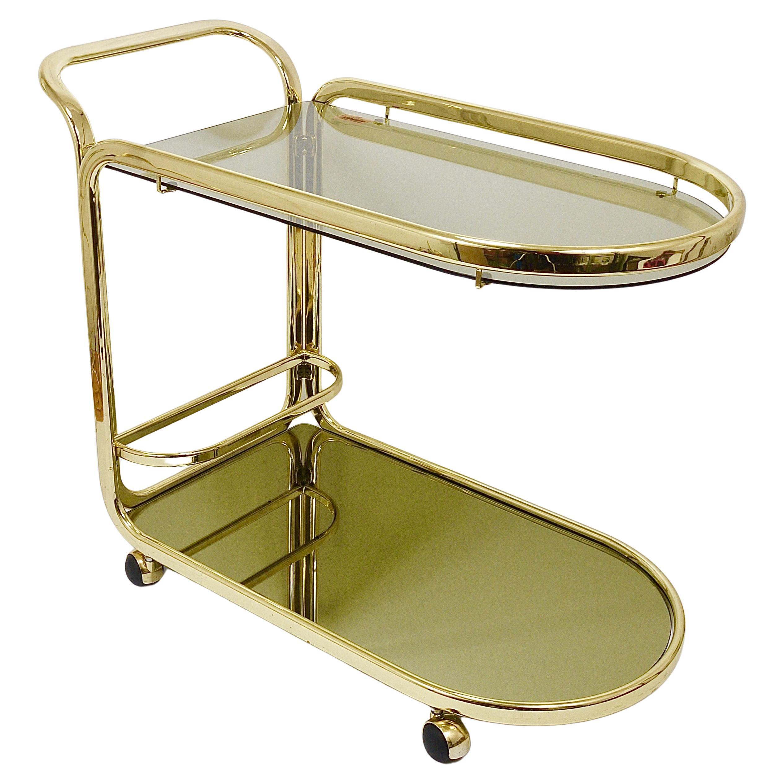 Golden Morex Italy Hollywood Regency Mirror Bar Cart Drinks Trolley, 1970s For Sale