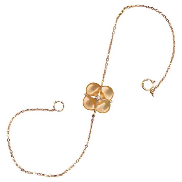 Bracelet en or 18K avec trèfle en nacre et diamants naturels En