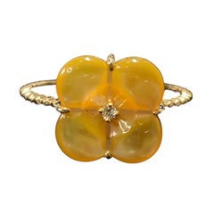 Goldener Perlmutt Kleeblatt Natürlicher Diamantring 18K Gelbgold