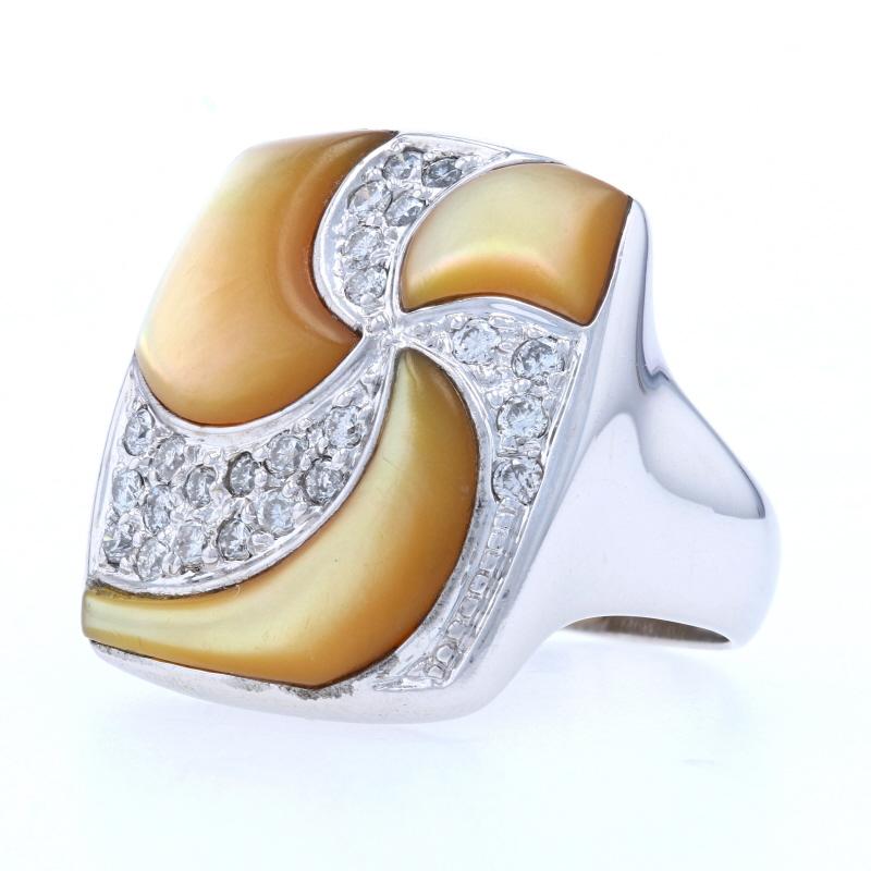 Golden Mother of Pearl & Diamond Ring, 14k White Gold Round Brilliant .35ctw 3