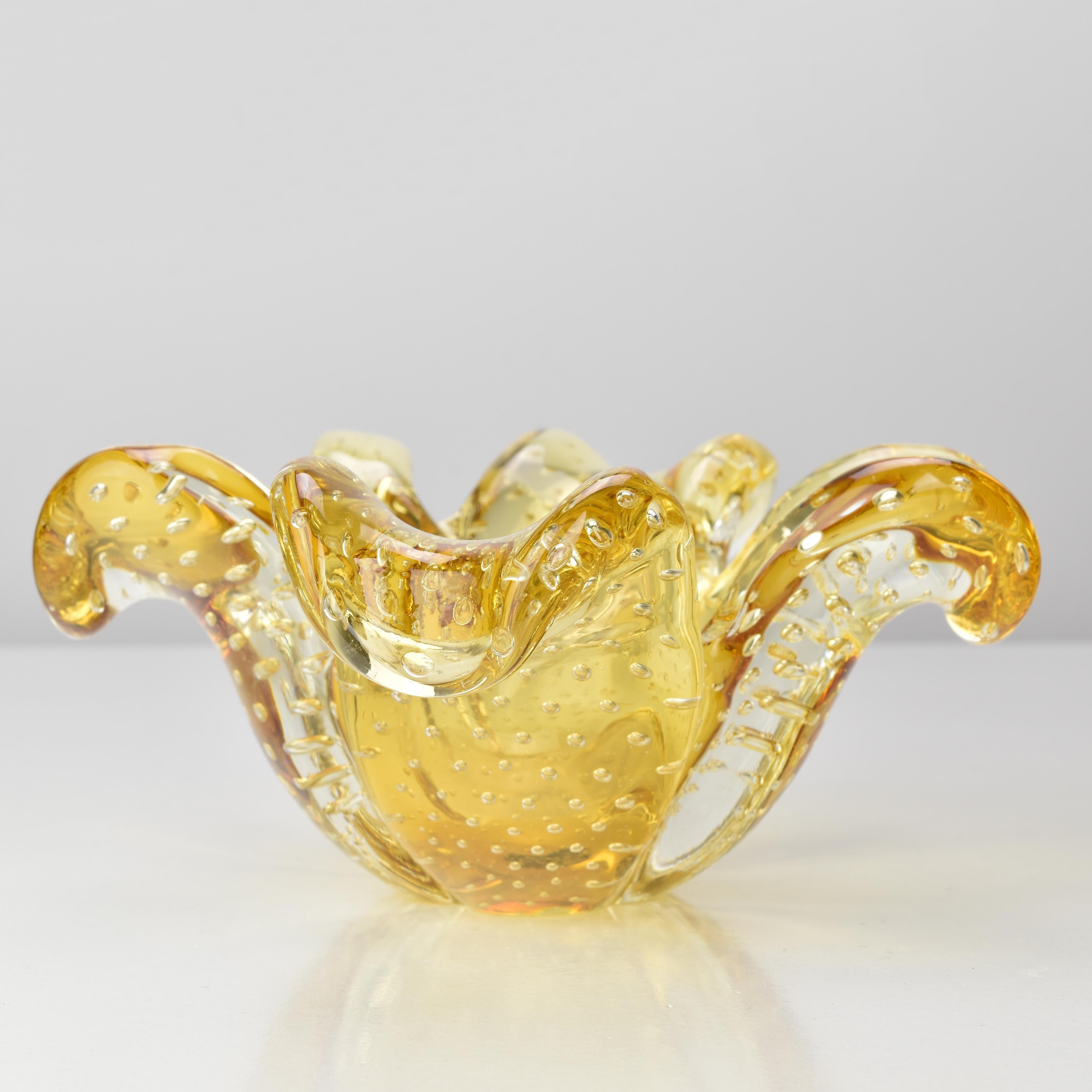 Mid-Century moderno Ciotola a trifoglio Bullicante di Murano dorata di Scarpa & Schiavon, anni '50 in vendita