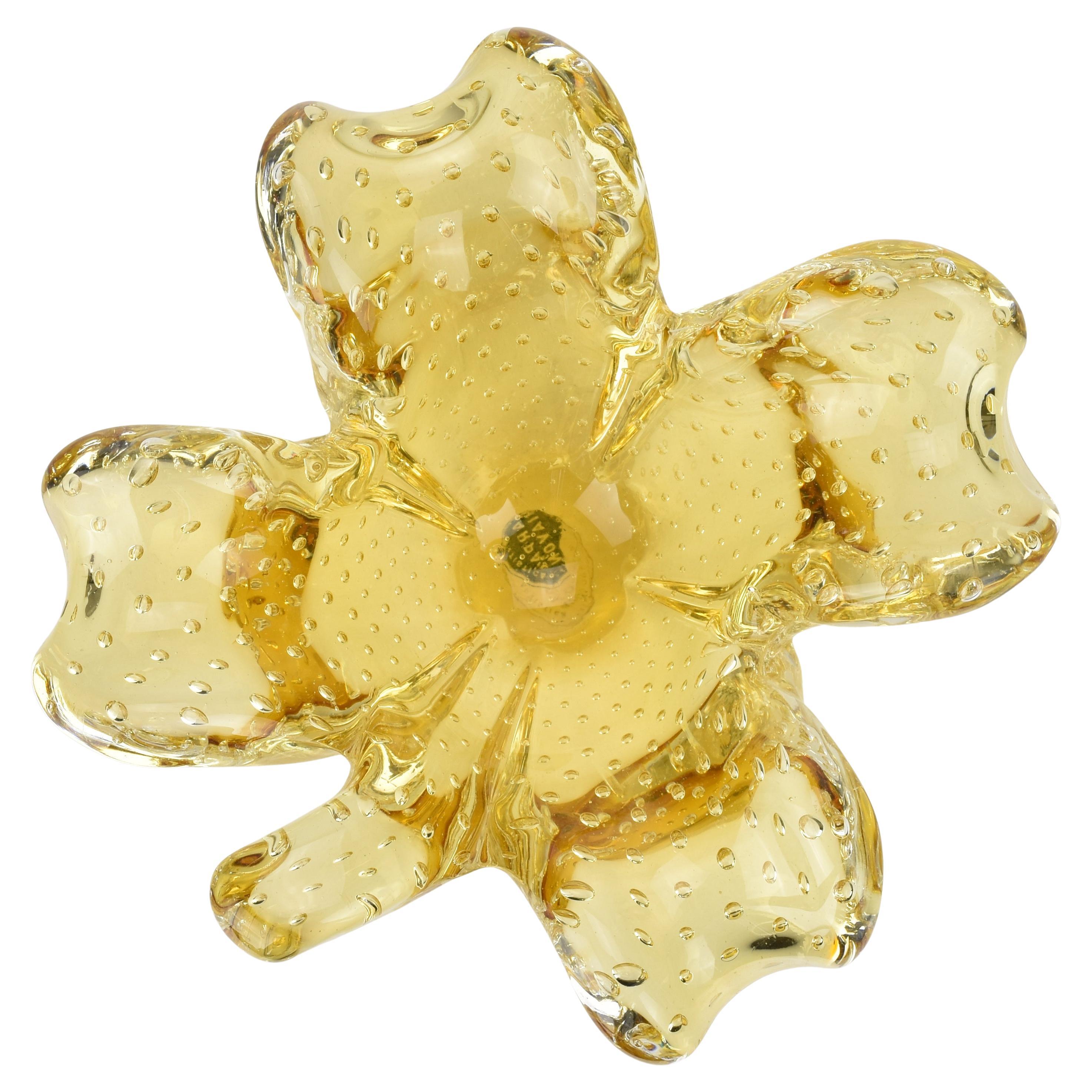 Ciotola a trifoglio Bullicante di Murano dorata di Scarpa 
Schiavon, anni 
50 in vendita