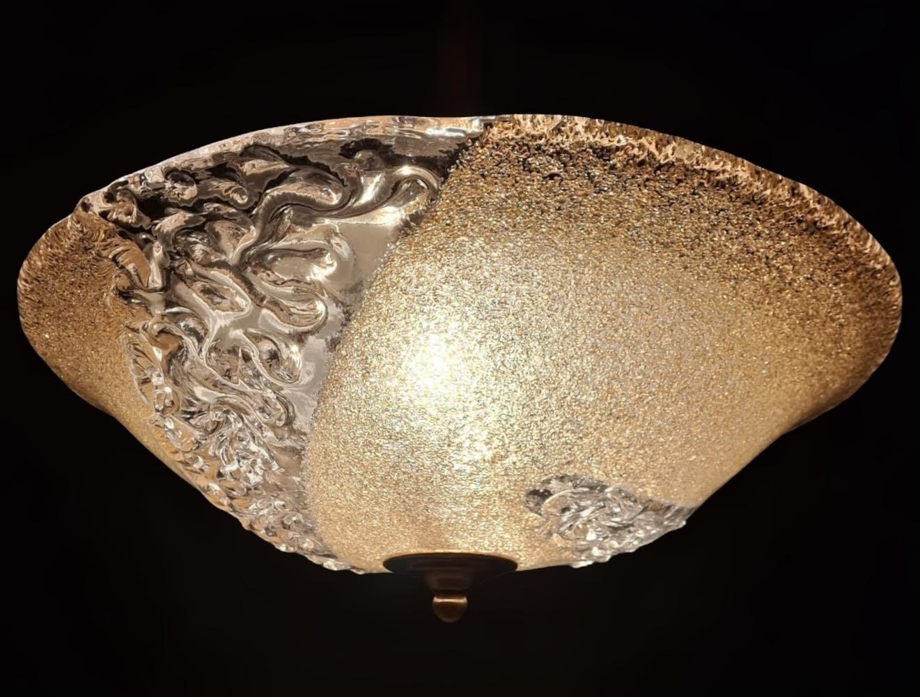 Mid-Century Modern Golden Murano Flush Mount, 2 Available For Sale