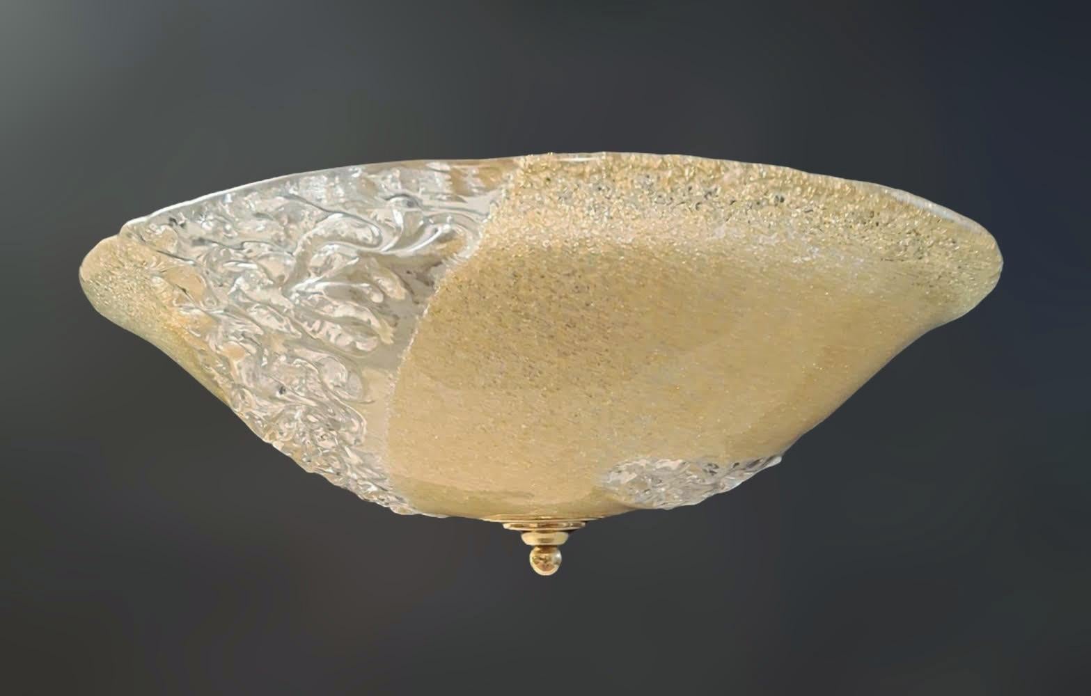 Italian Golden Murano Flush Mount, 2 Available For Sale