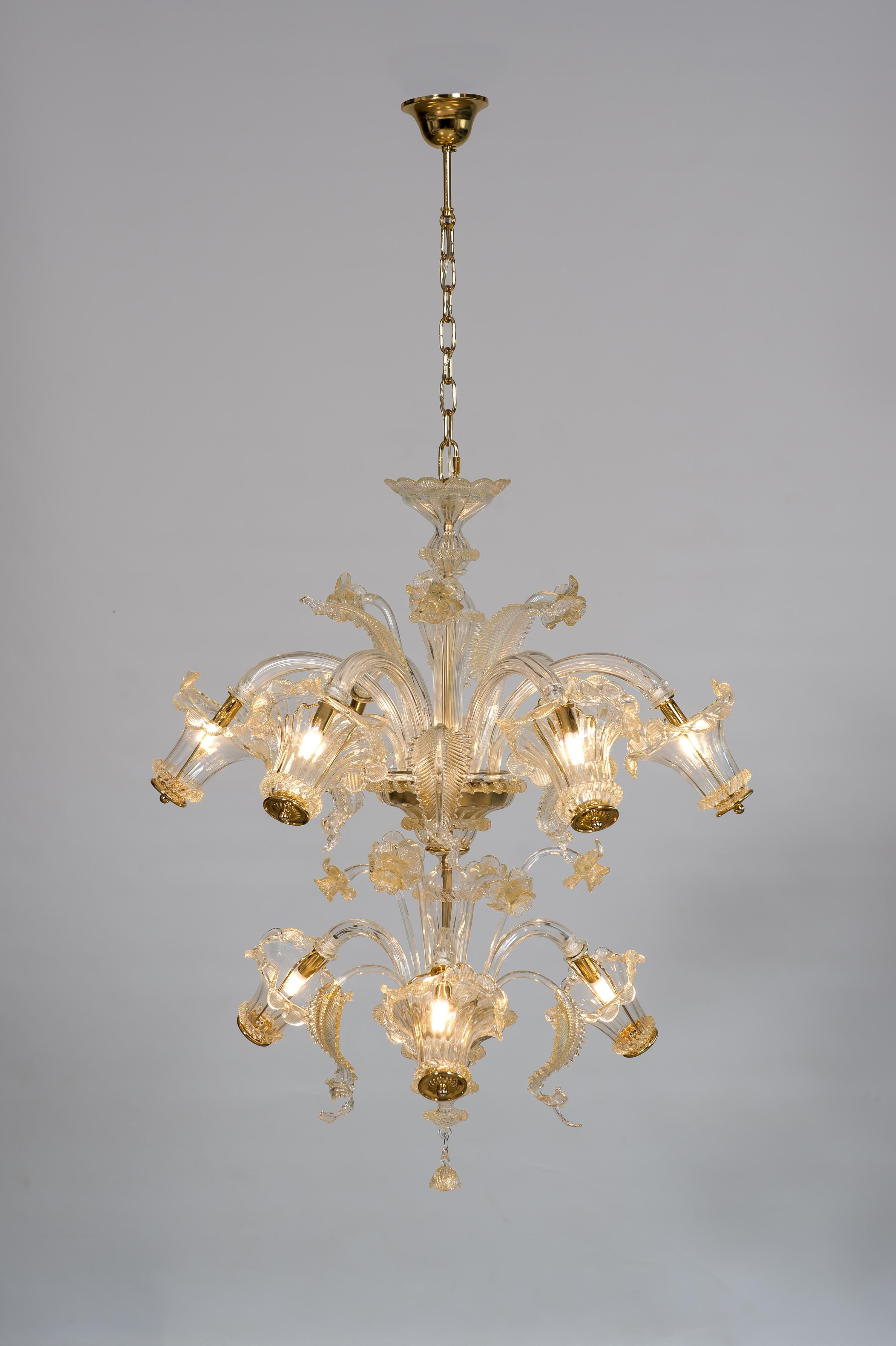 Golden Murano Glass Chandelier with 9 Lights, 21st Century, Italy For Sale 10