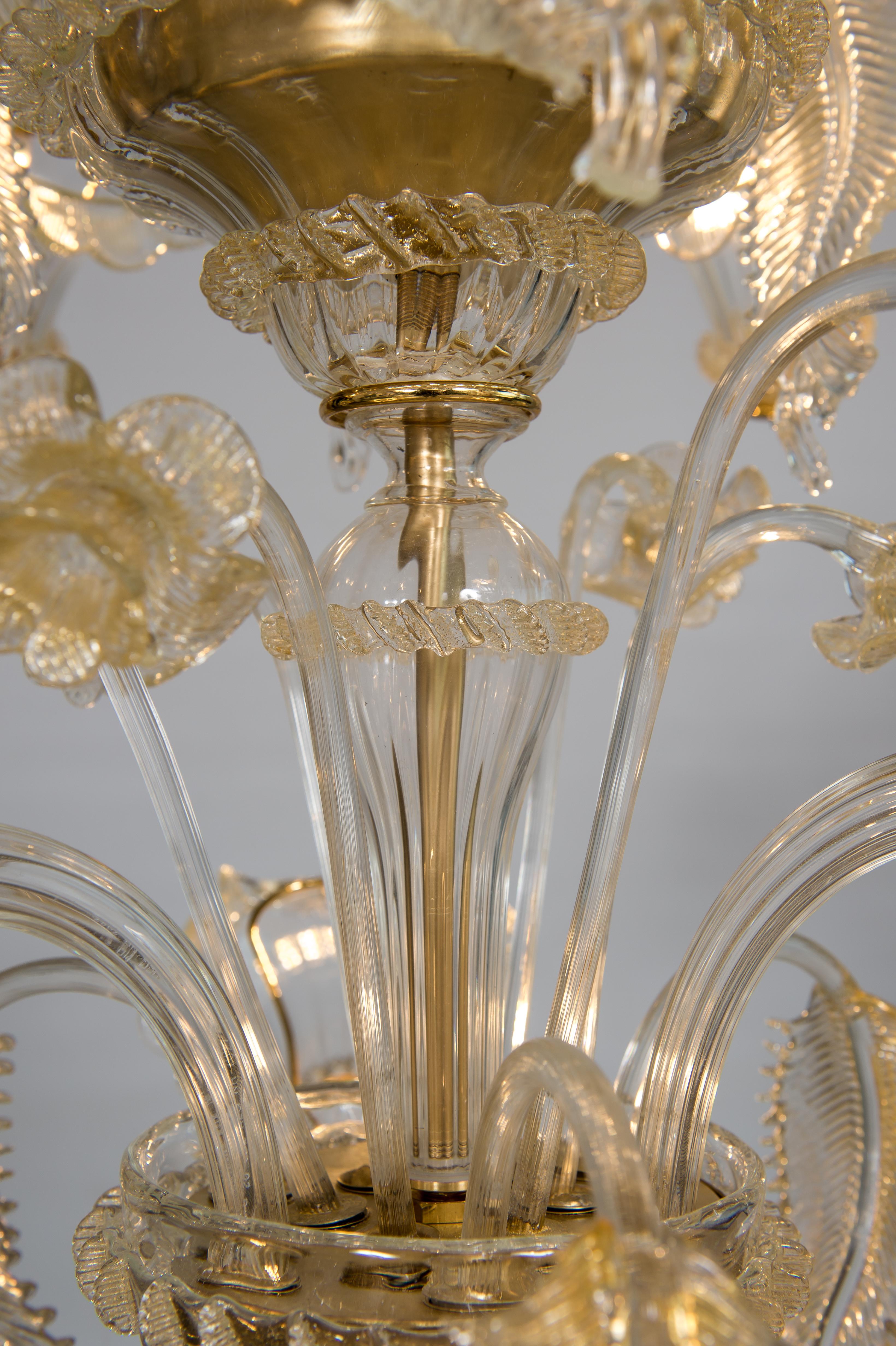Golden Murano Glass Chandelier with 9 Lights, 21st Century, Italy For Sale 12