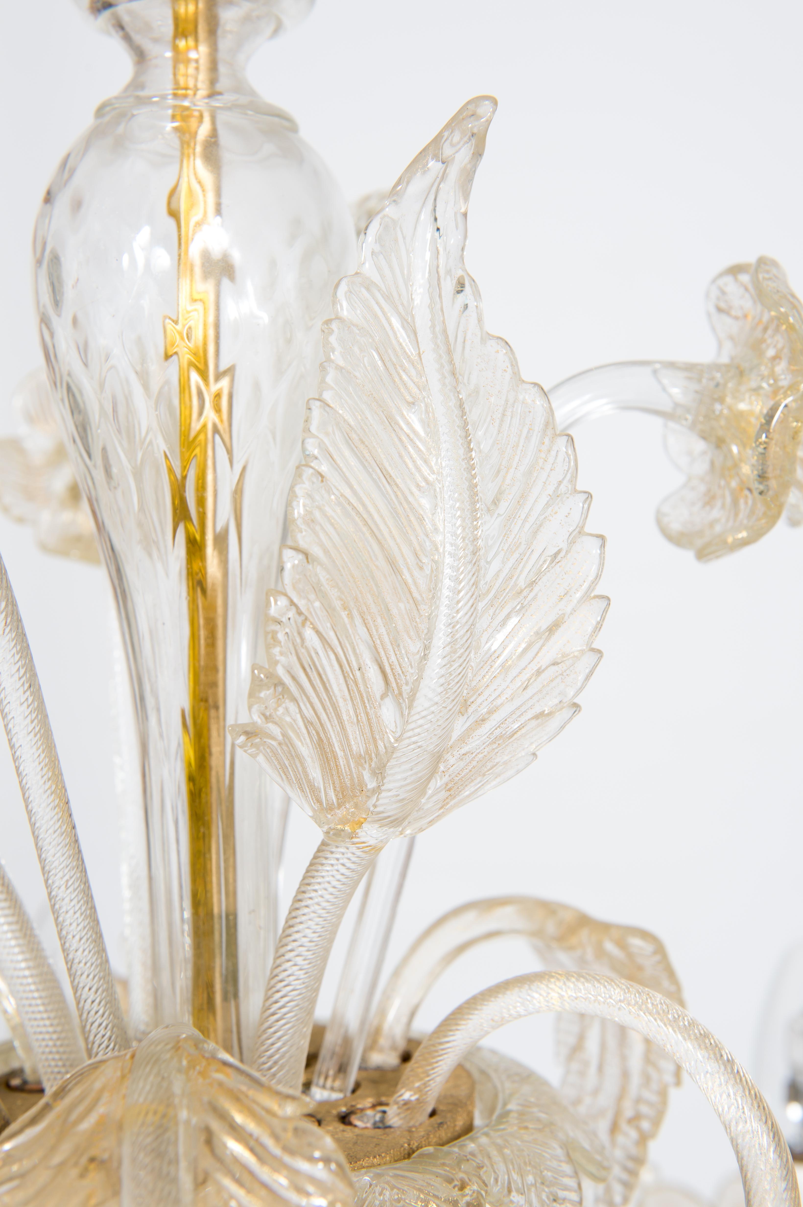 Goldener Kronleuchter aus goldenem Muranoglas mit Vere-Dekorationen, 20. Jahrhundert, Italien im Angebot 5