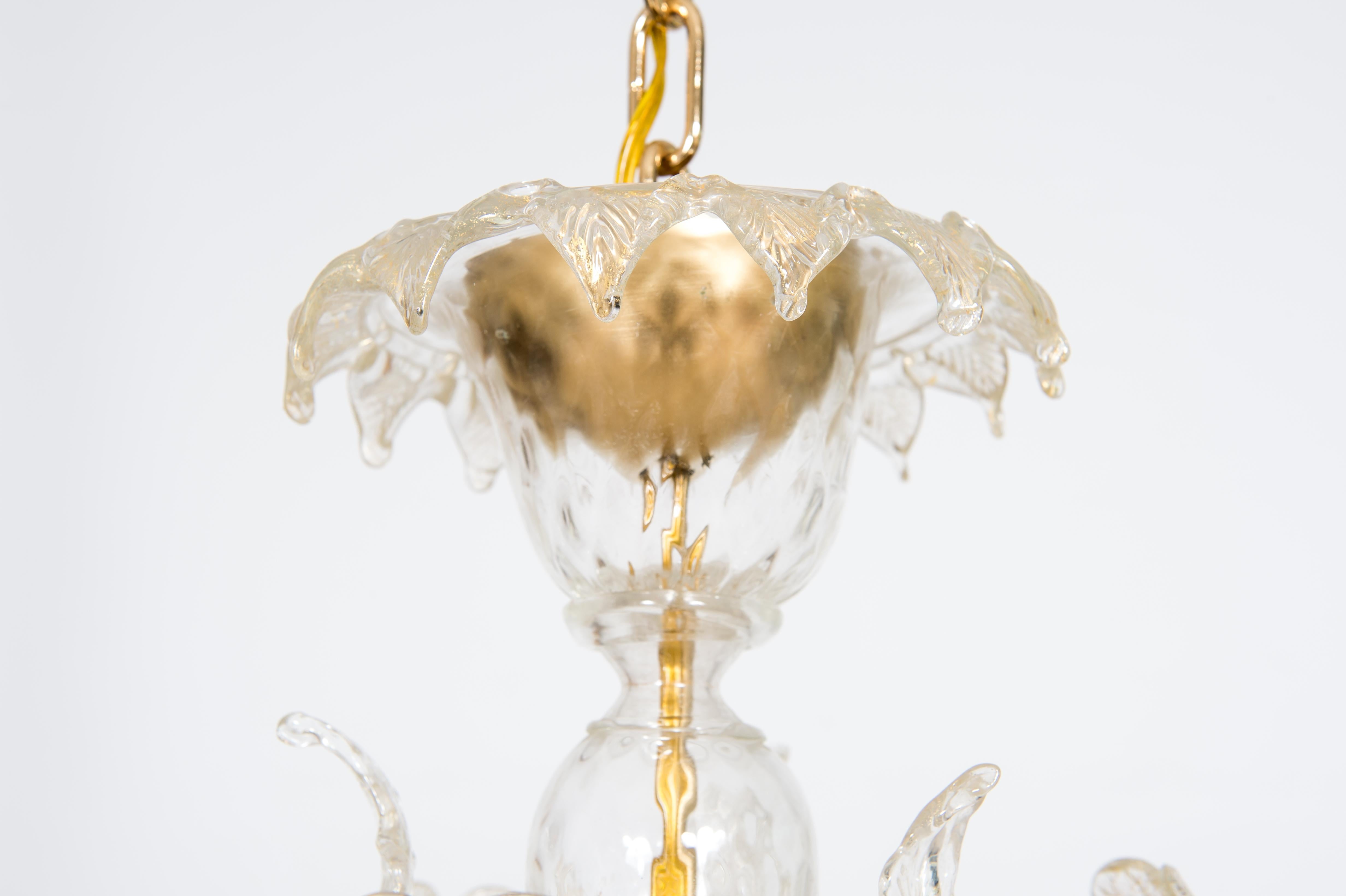 Golden Murano Glass Chandelier with “Vere” Decorations, 20th Century, Italy For Sale 6