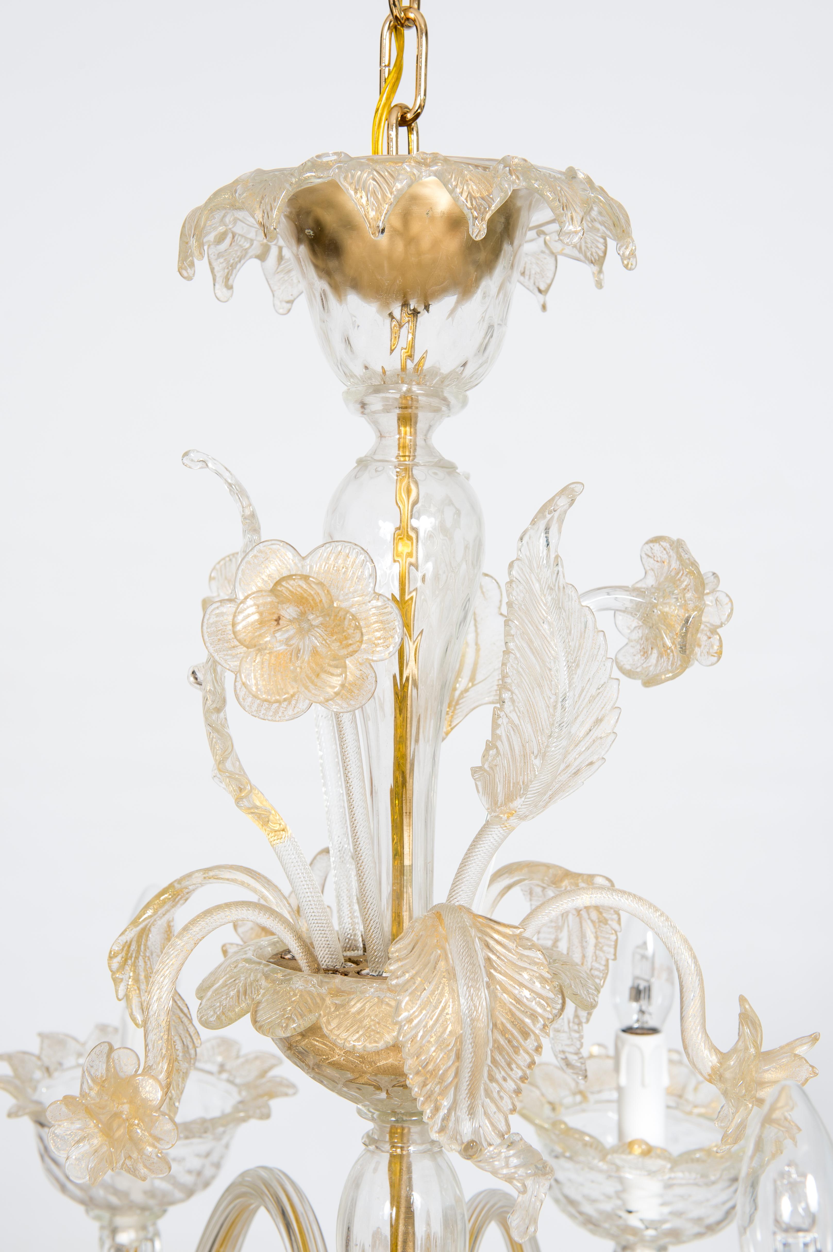 Golden Murano Glass Chandelier with “Vere” Decorations, 20th Century, Italy For Sale 8