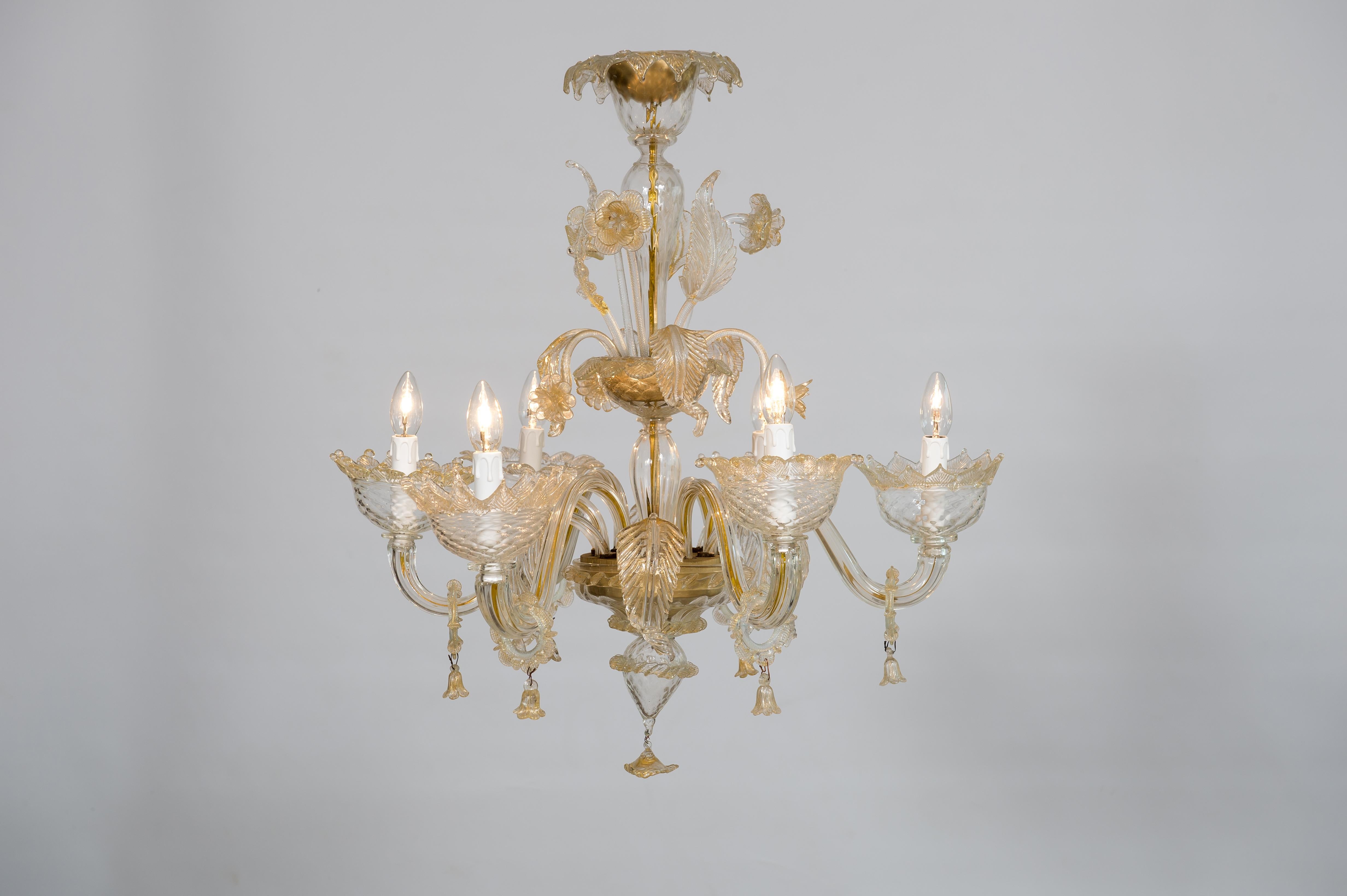 Golden Murano Glass Chandelier with “Vere” Decorations, 20th Century, Italy For Sale 9