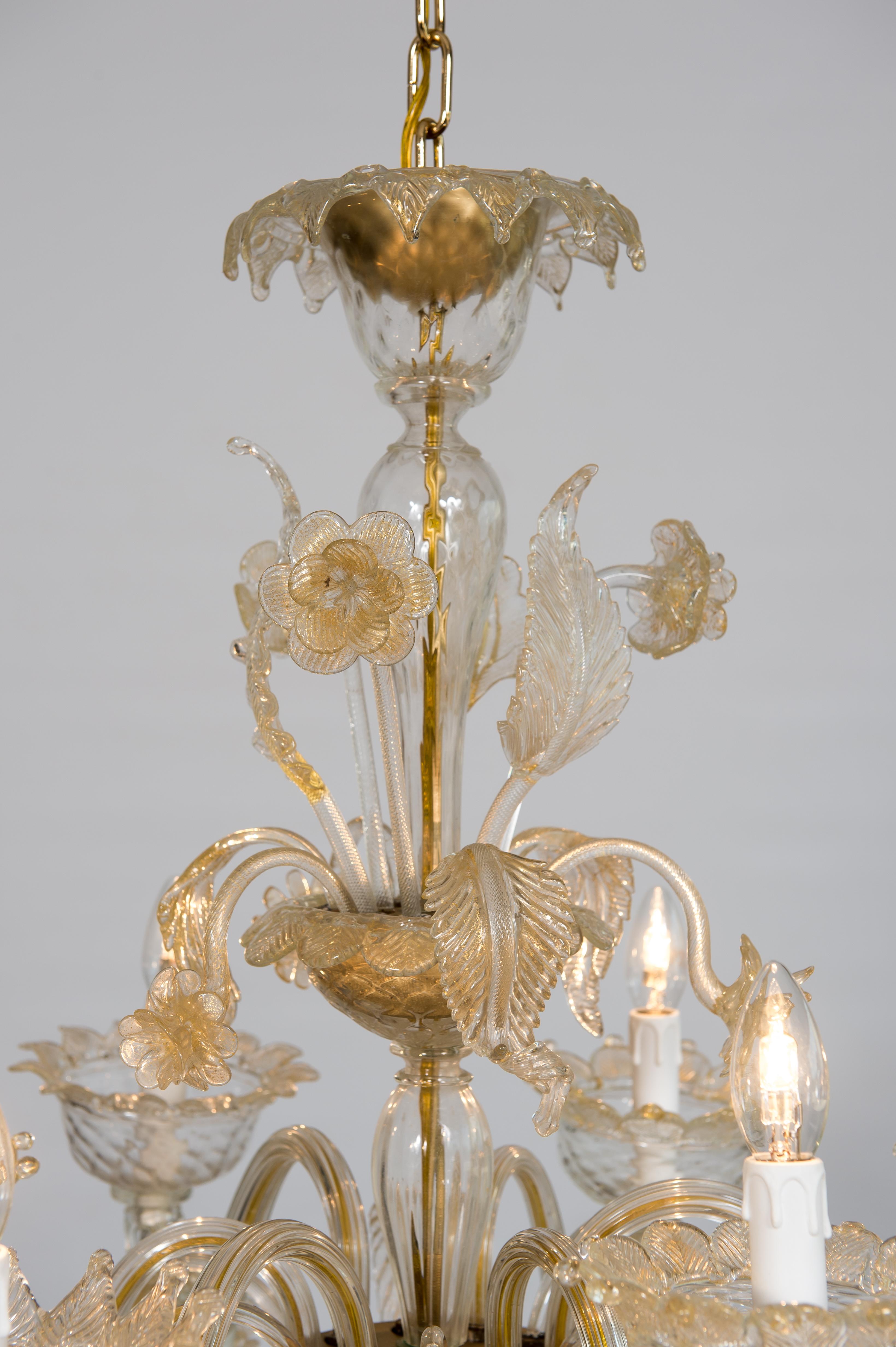 Golden Murano Glass Chandelier with “Vere” Decorations, 20th Century, Italy For Sale 10